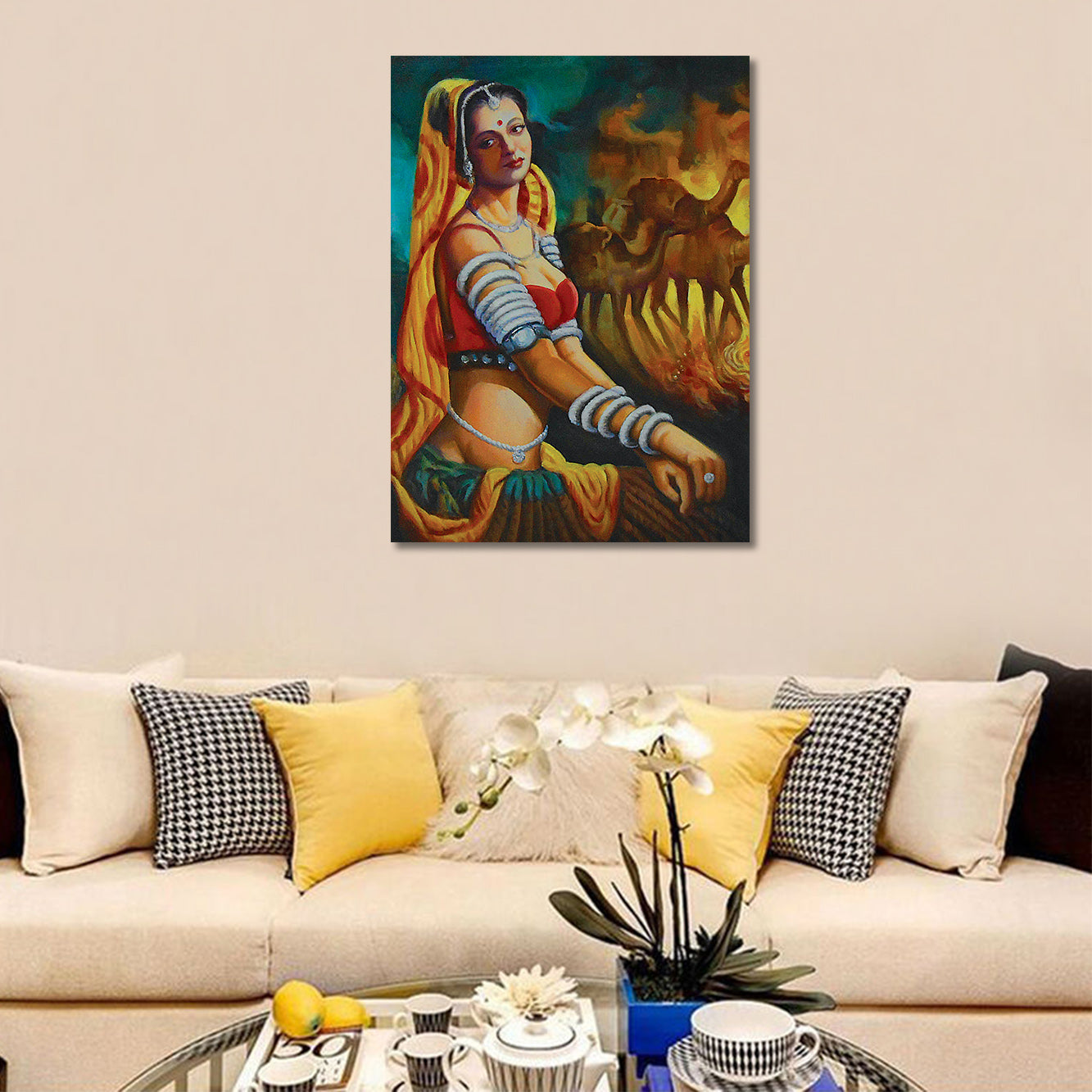 Rajasthani Lady - Unframed Canvas Painting
