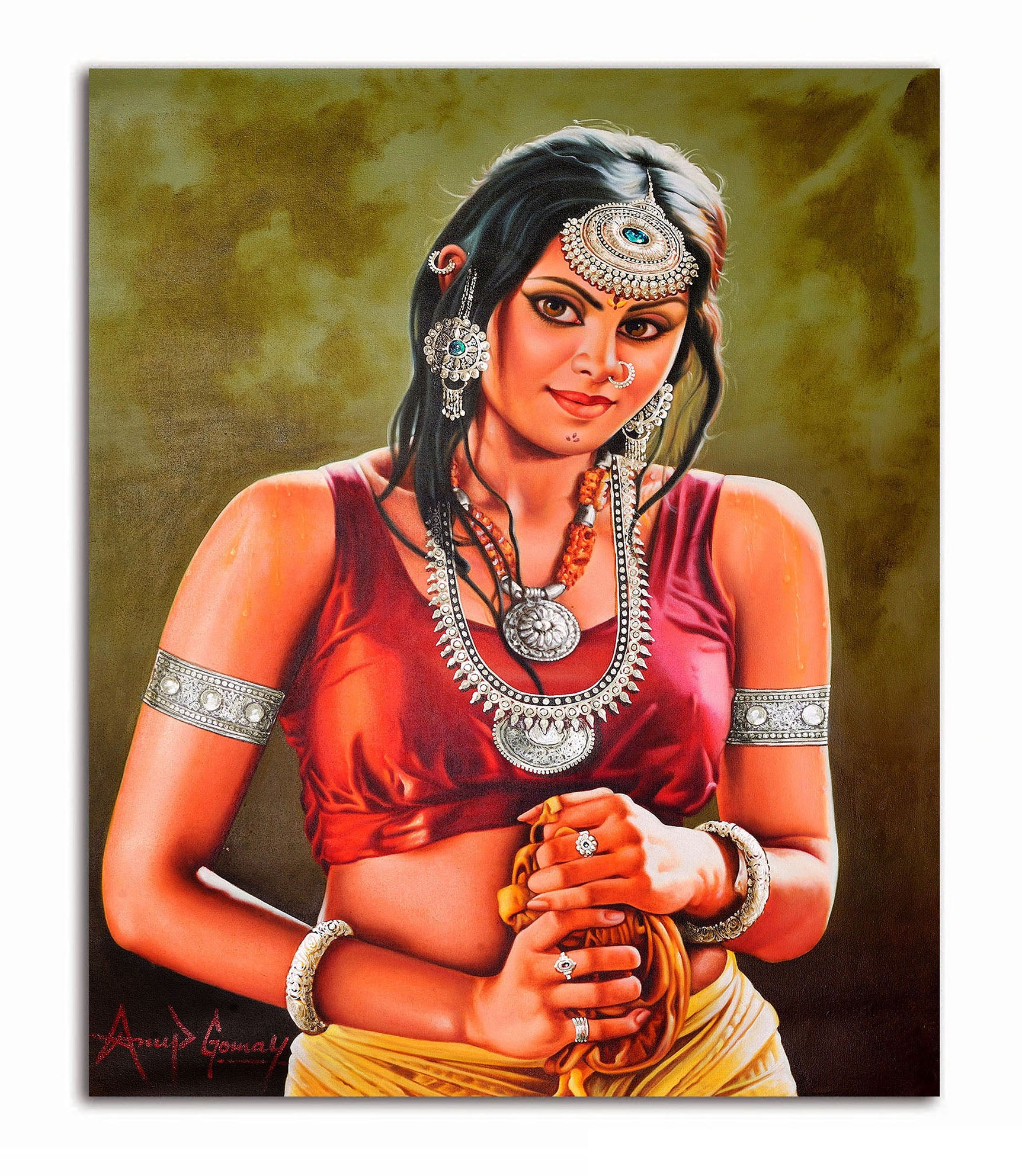 Beautiful Indian Beauty - Unframed Canvas Painting
