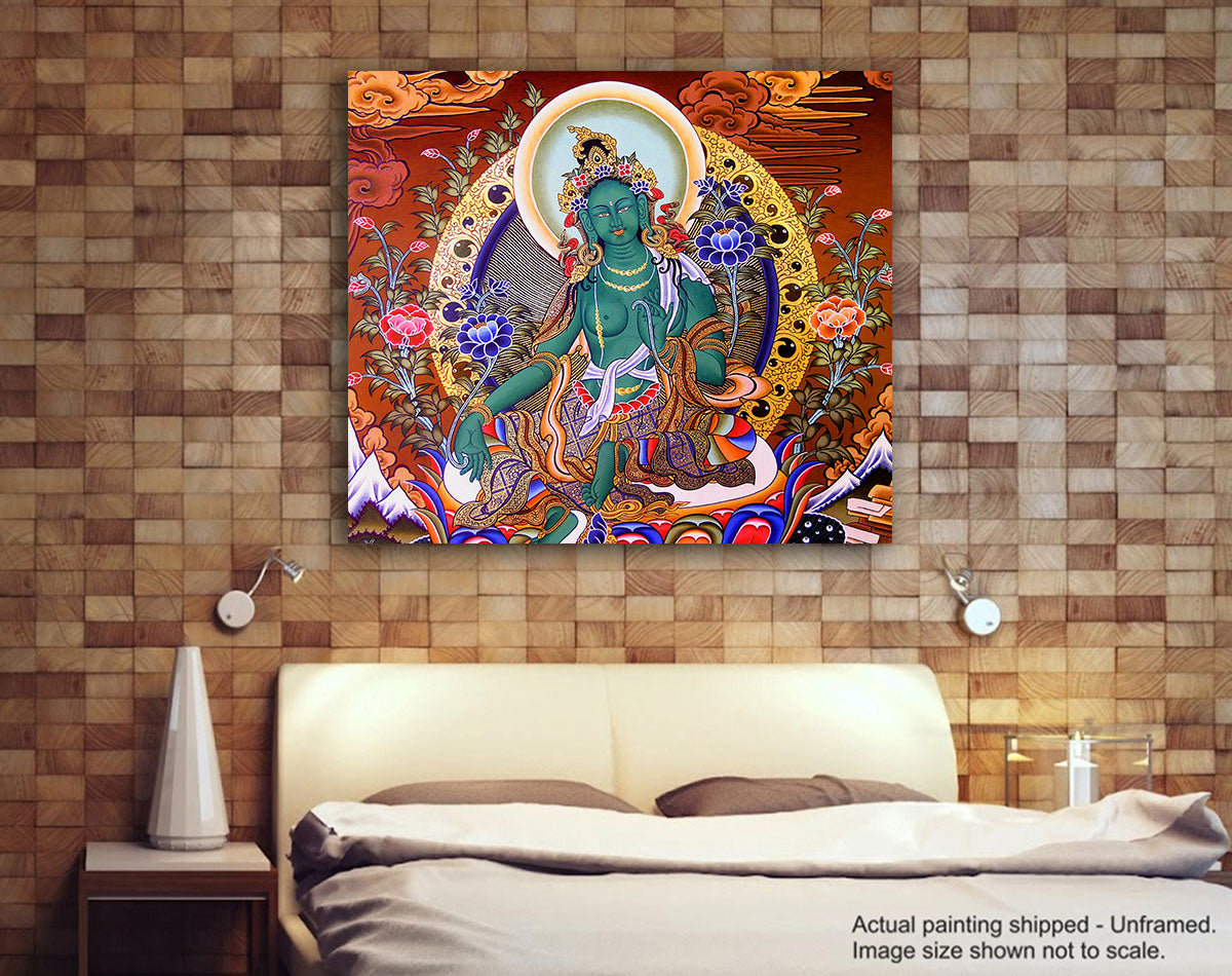 Green Tara Goddess - Unframed Canvas Painting