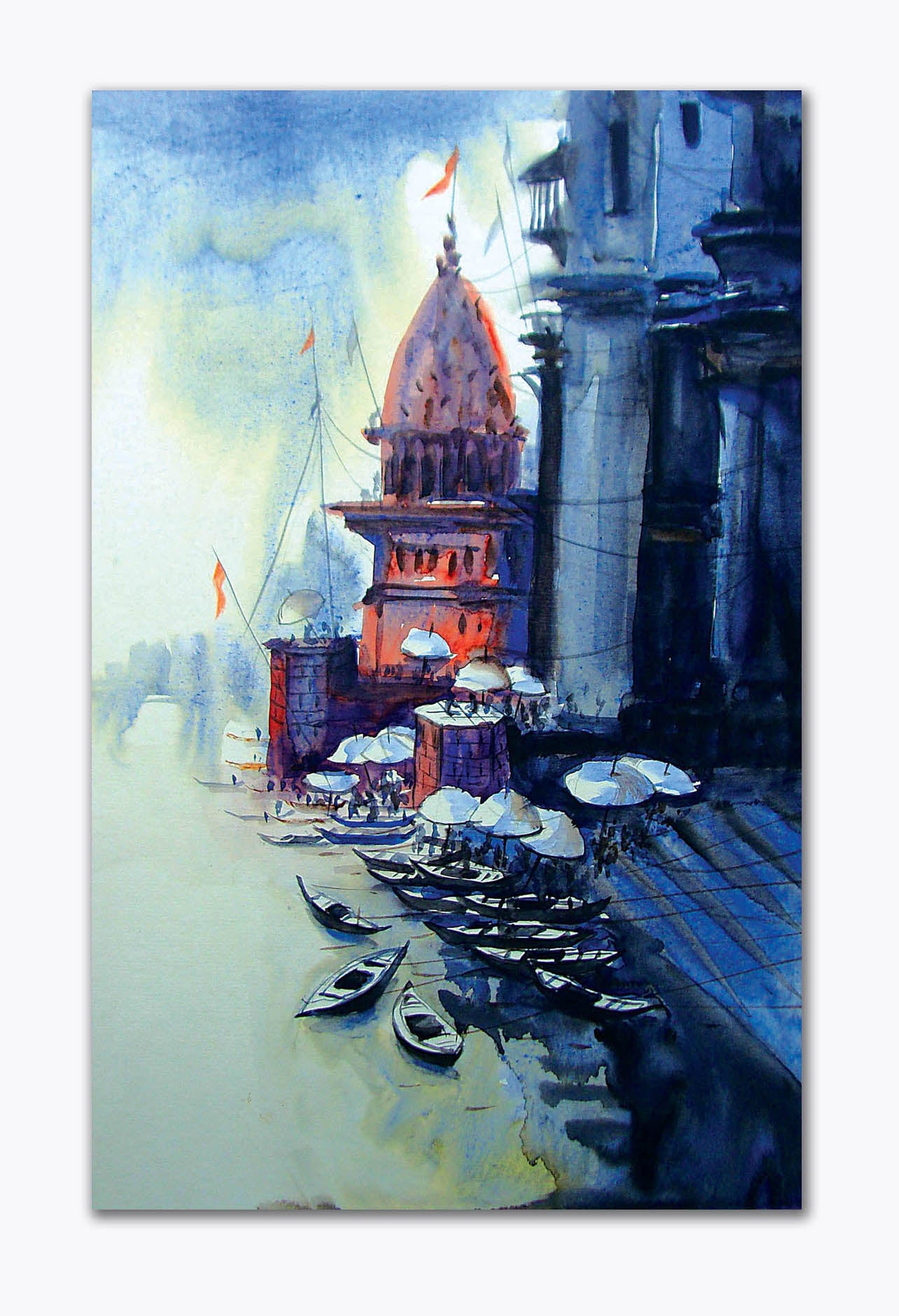at The Ghats of Varanasi - Unframed Canvas Painting