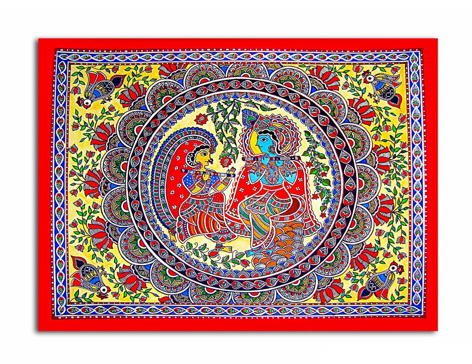 Lord Krishna & Radhei - Unframed Canvas Painting