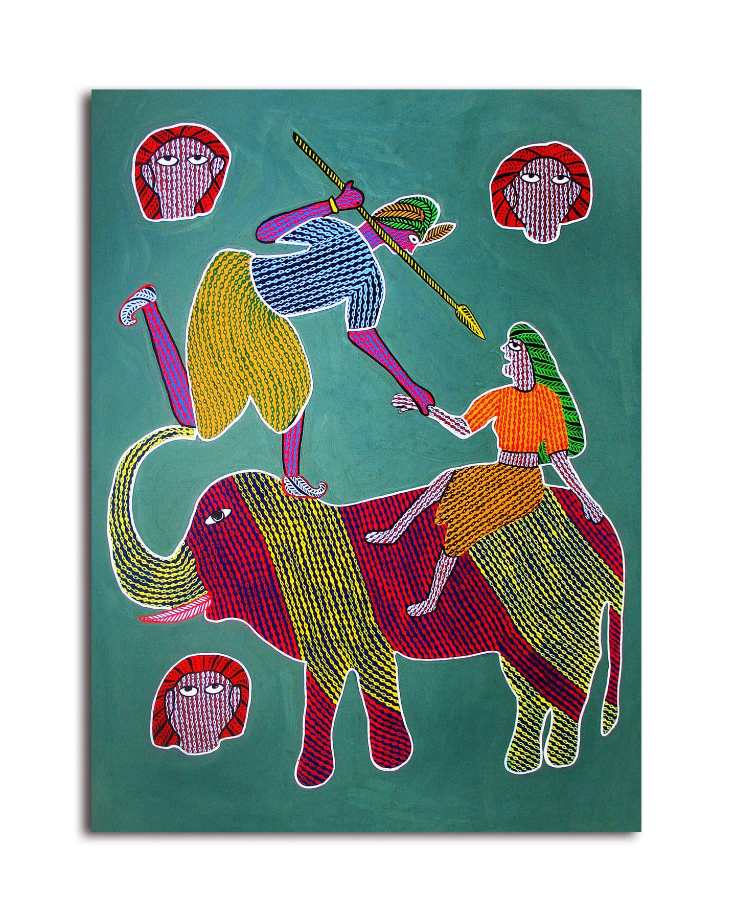 Playing On Elephant - Unframed Canvas Painting