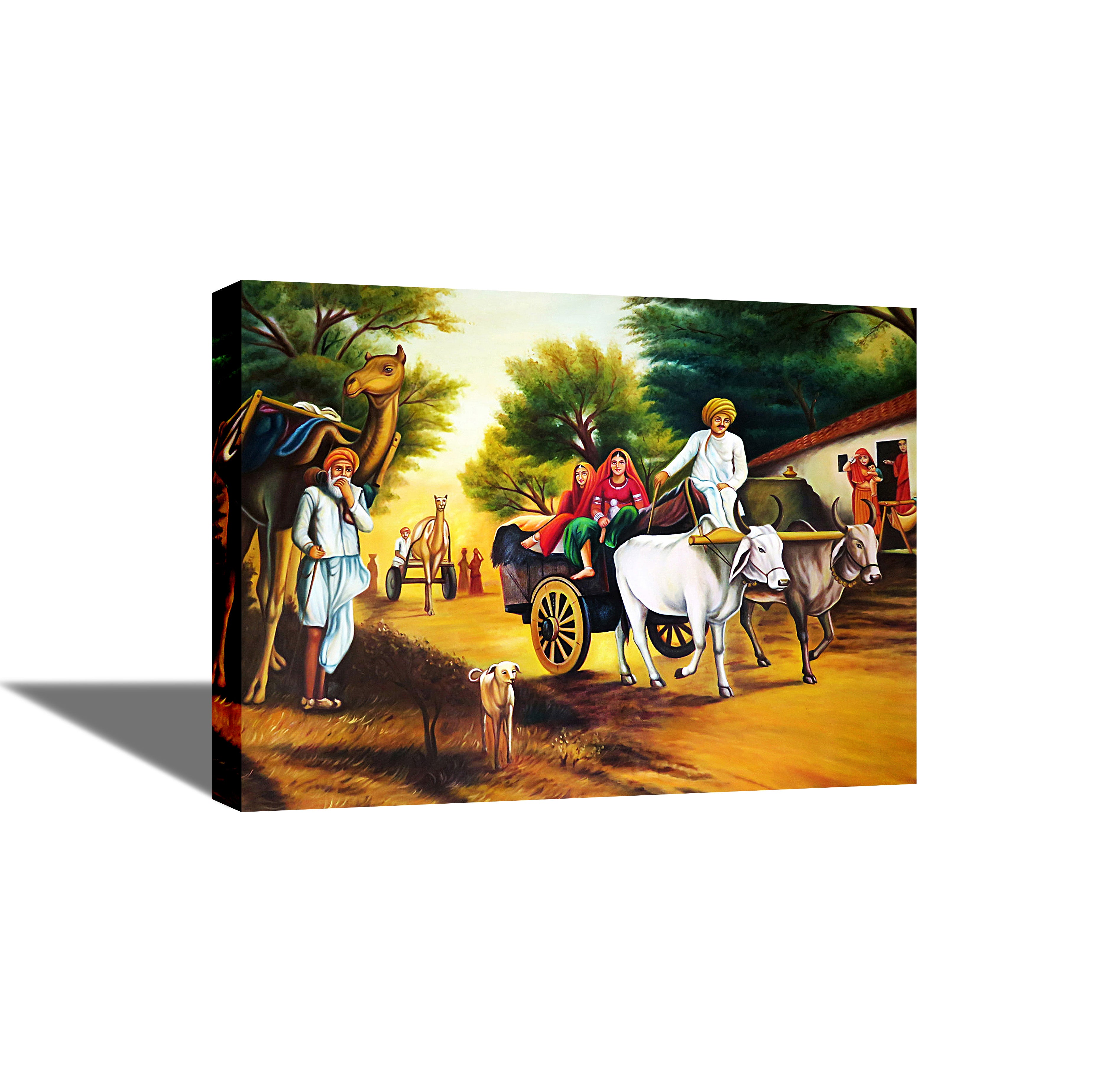 A Day in an Indian Village - Canvas Painting - Framed