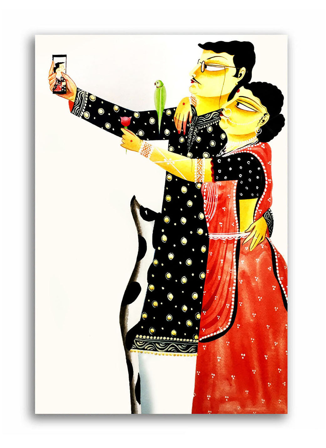 Bengali Selfie Couple - Unframed Canvas Painting