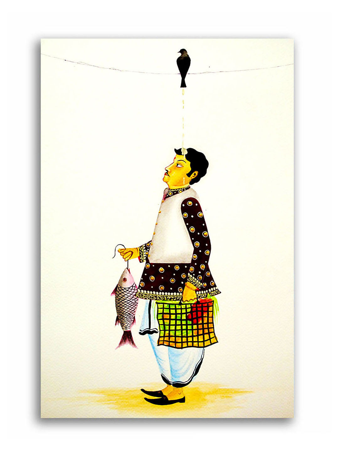 Bengali Man And Bird - Unframed Canvas Painting