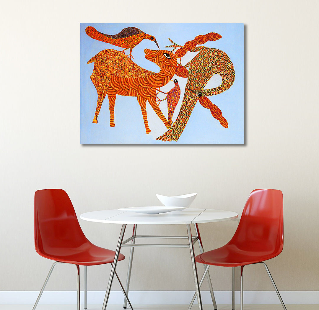 Deer with Birds - Unframed Canvas Painting