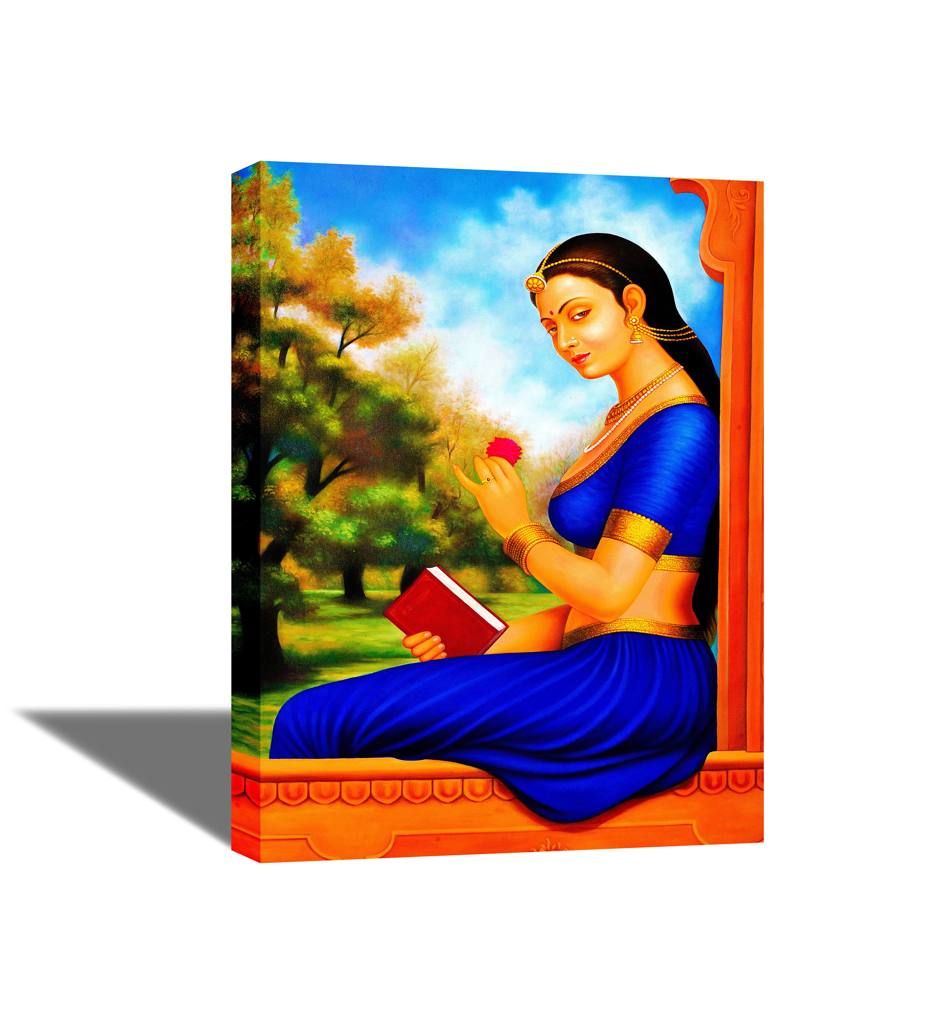 Lady with Rose - Canvas Painting - Framed
