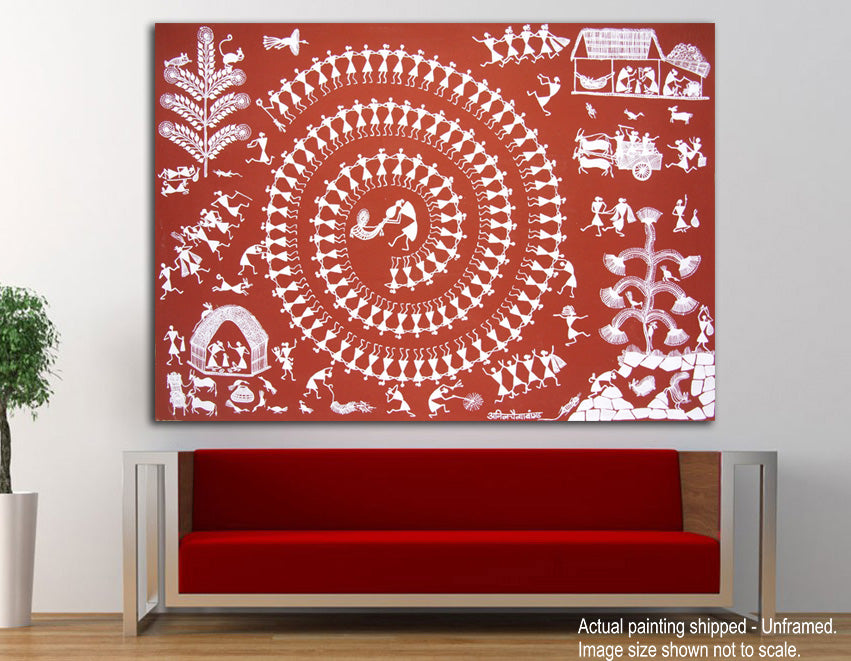 The Warli Art - Unframed Canvas Painting