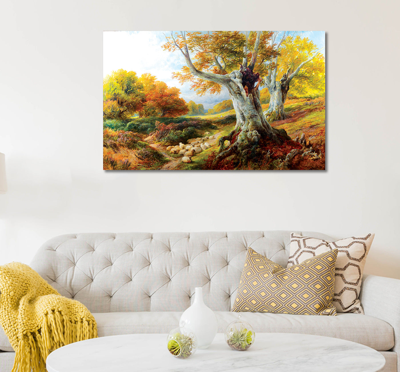 Sheeps Near The Tree - Unframed Canvas Painting