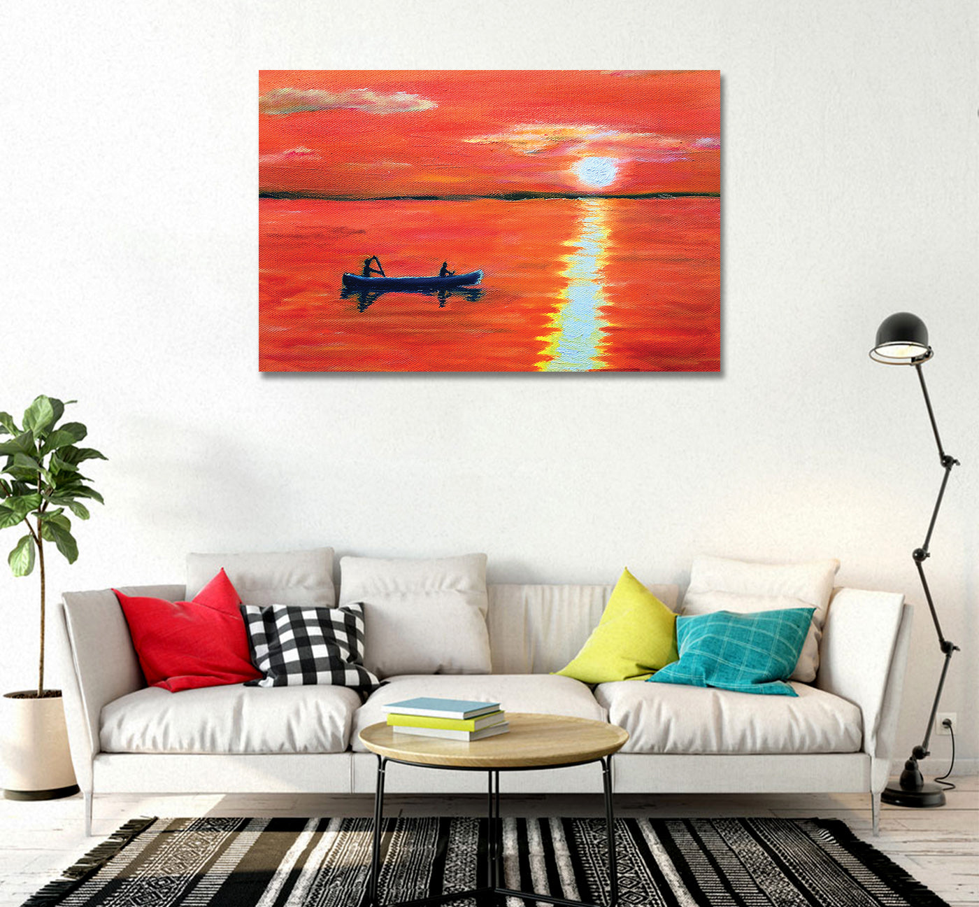 Boating in River Ganga - Unframed Canvas Painting