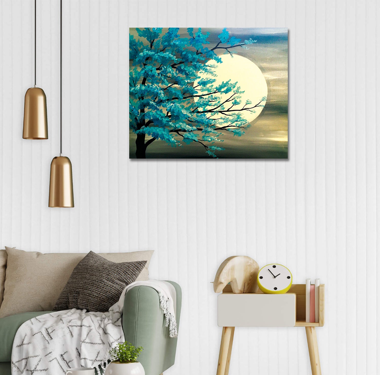 Moon with the Leaves - Unframed Canvas Painting