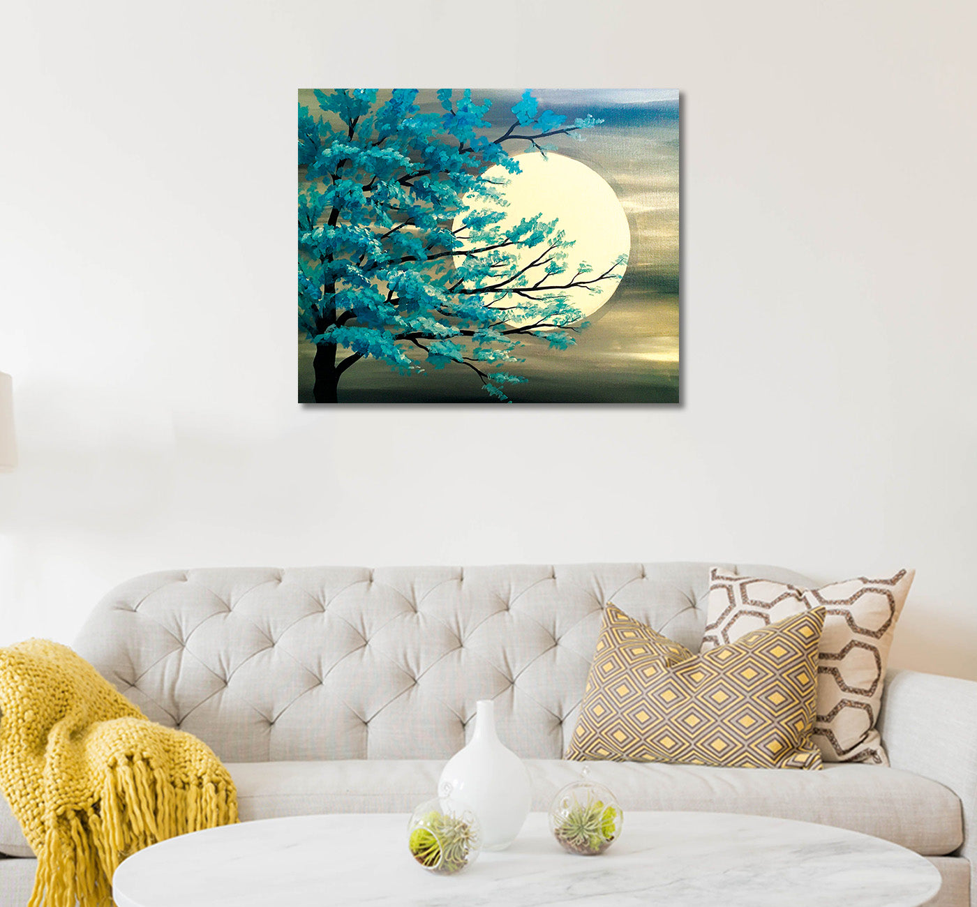 Moon with the Leaves - Unframed Canvas Painting