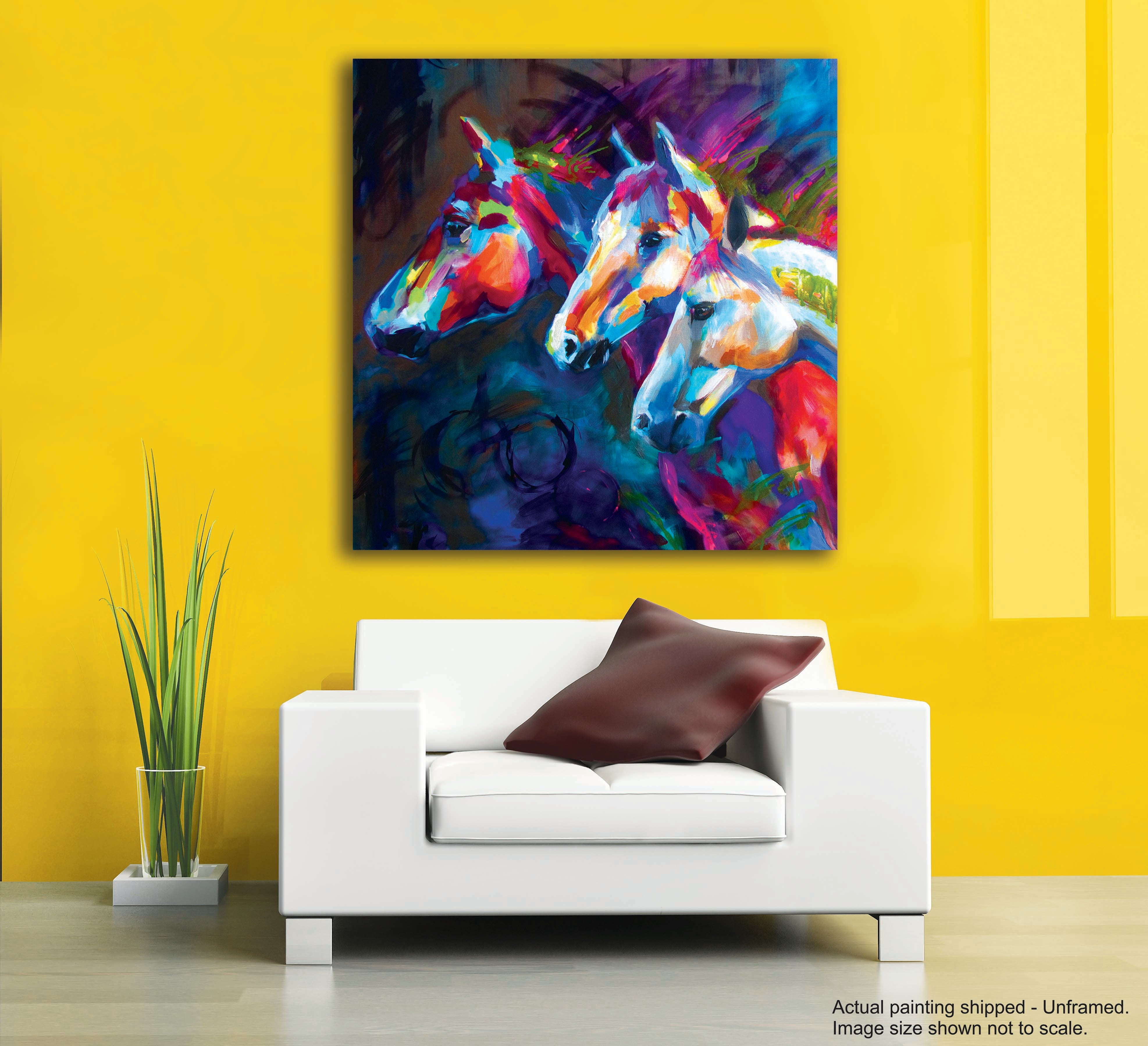 Colorful Vastu Horses - Unframed Canvas Painting