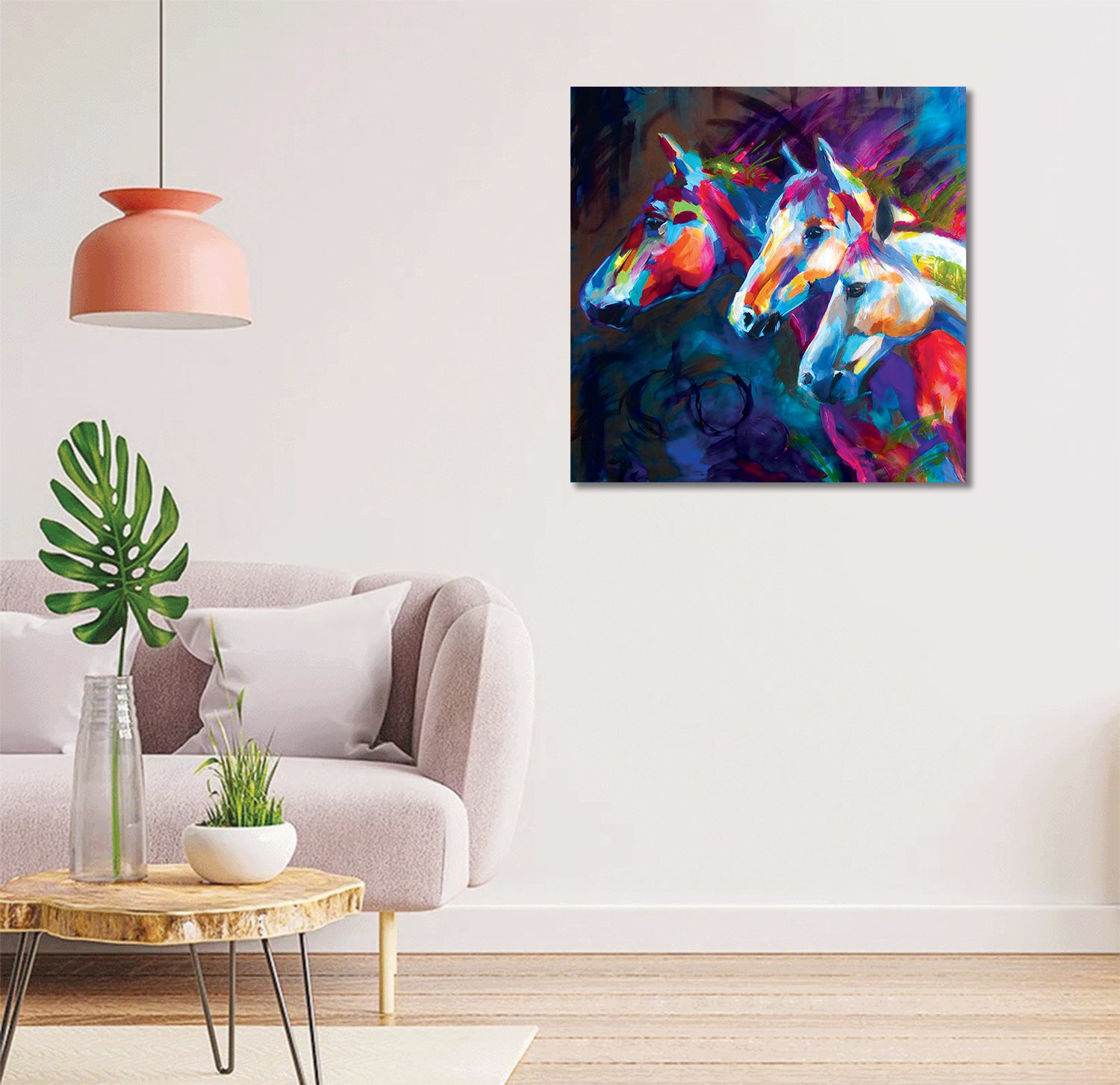 Colorful Vastu Horses - Unframed Canvas Painting
