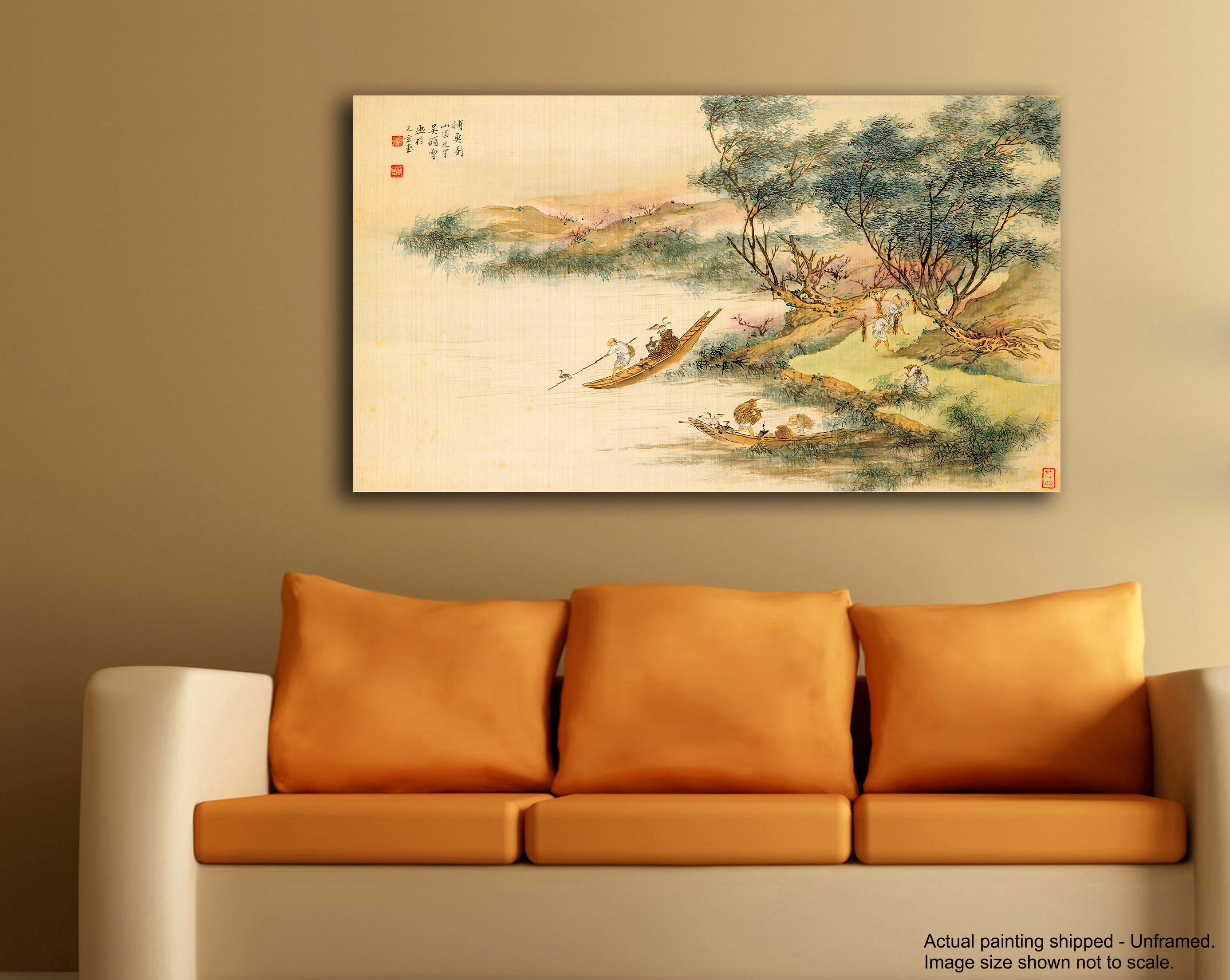 Japanese Art Fishing on The Boat - Unframed Canvas Painting