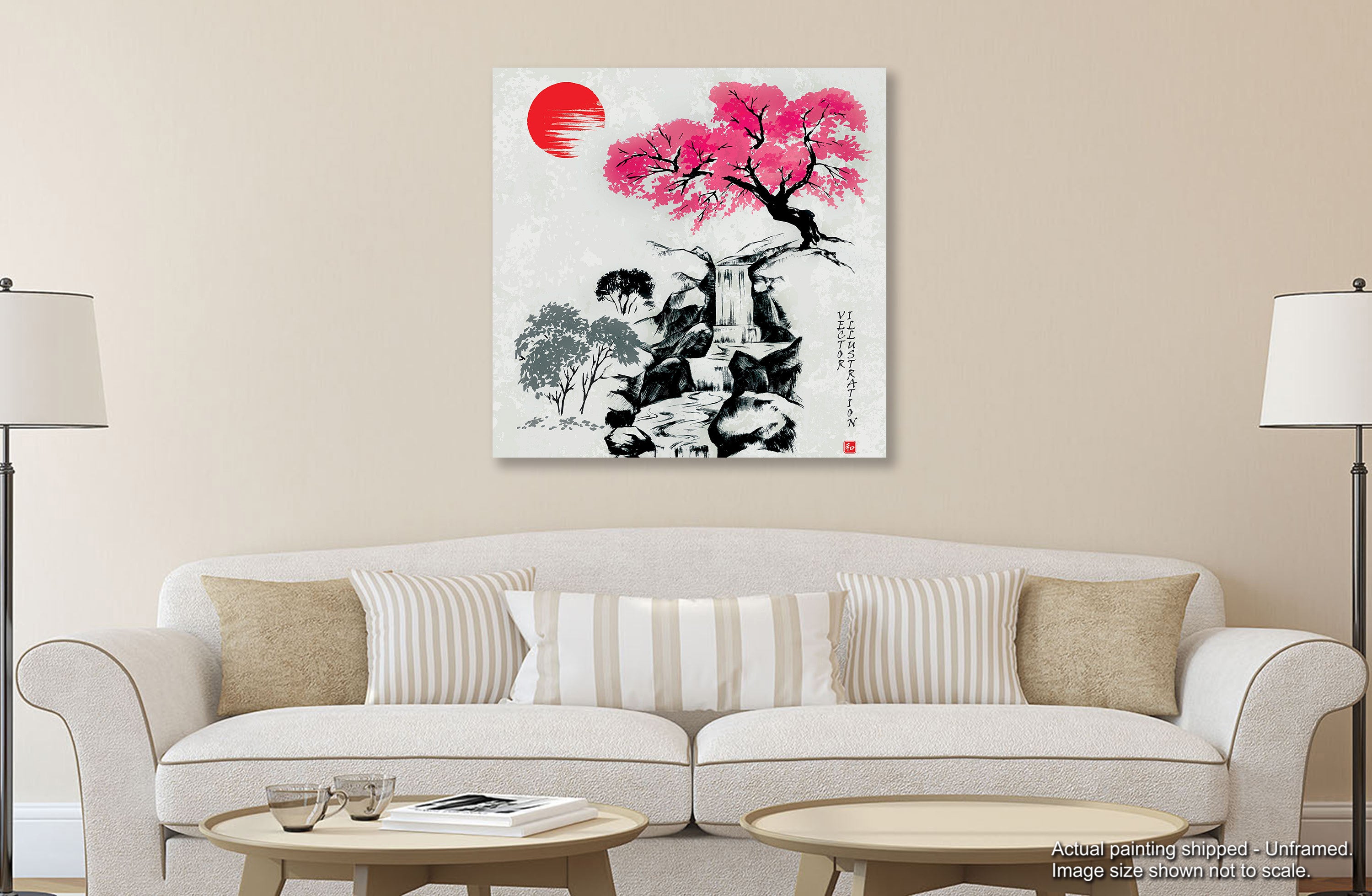 Cherry Tree and Waterfall - Unframed Canvas Painting