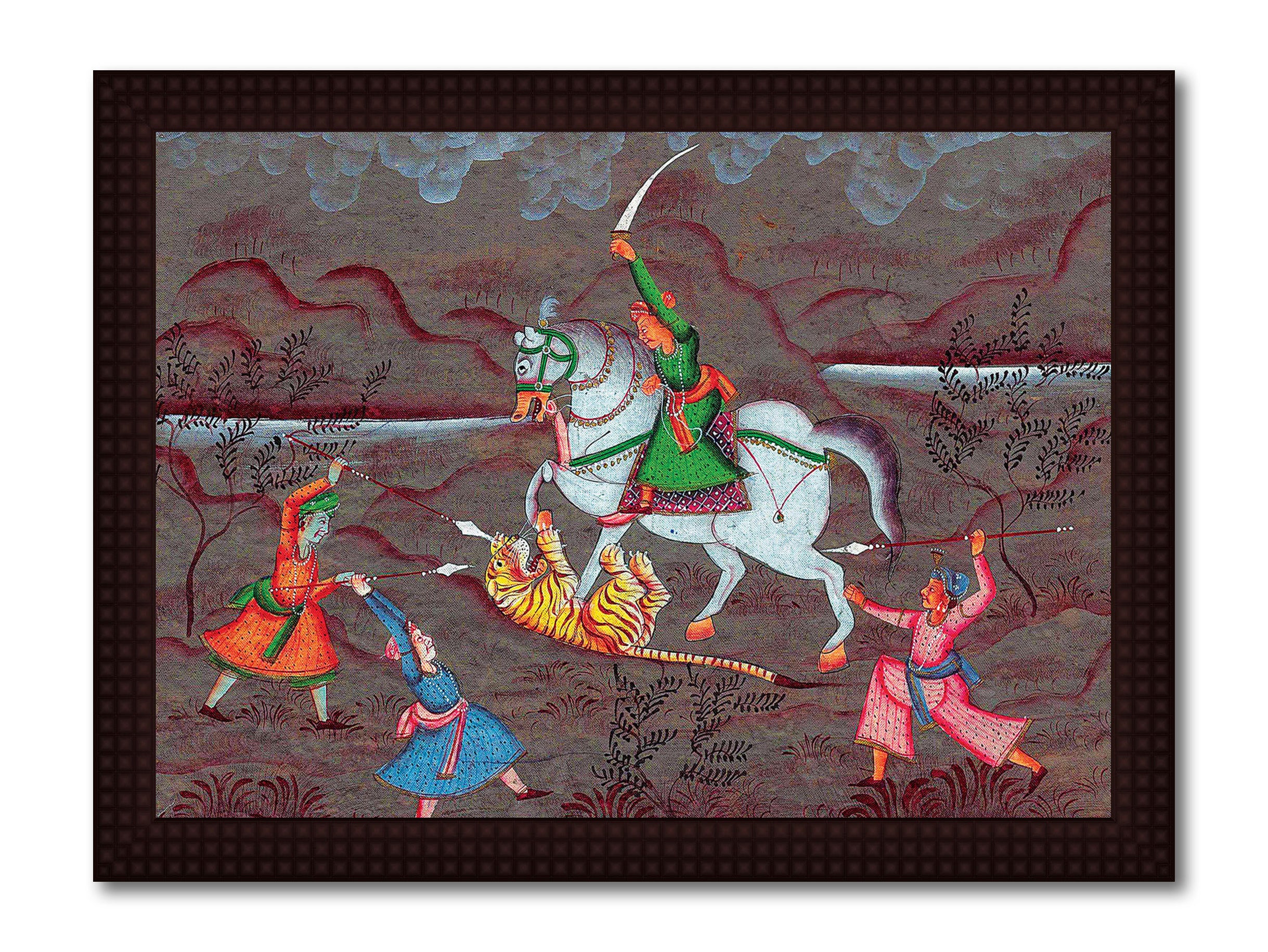 Mughal King On Hunting- Canvas Painting - Framed