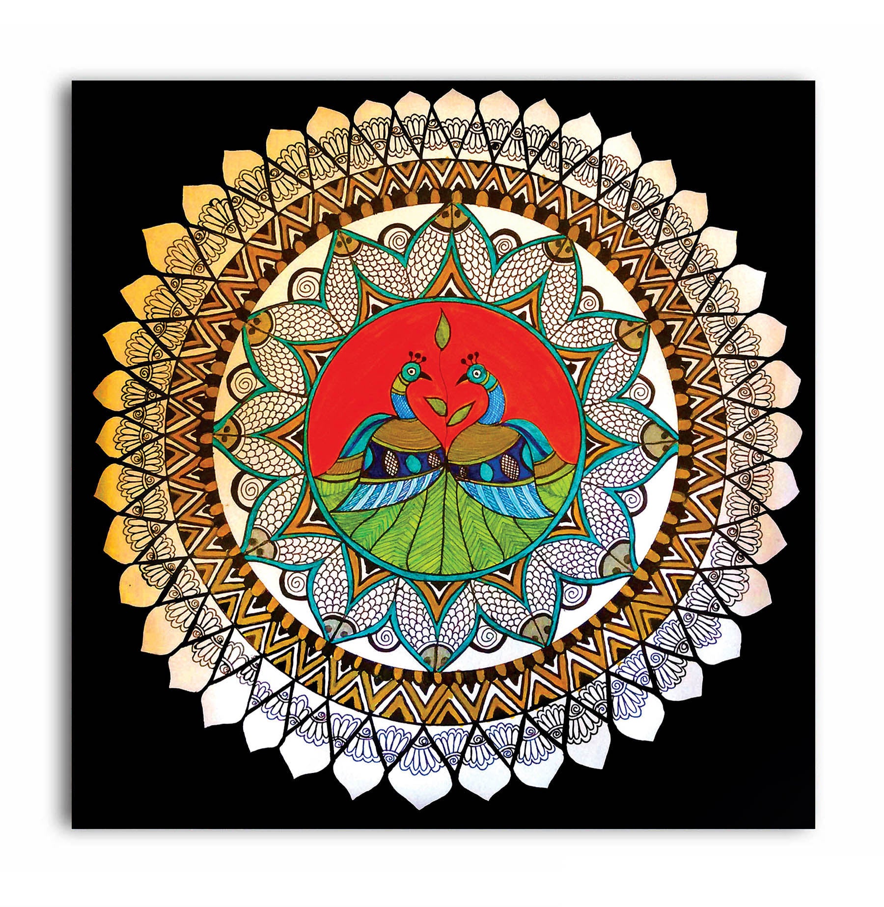 The Peacock Mandala - Unframed Canvas Painting