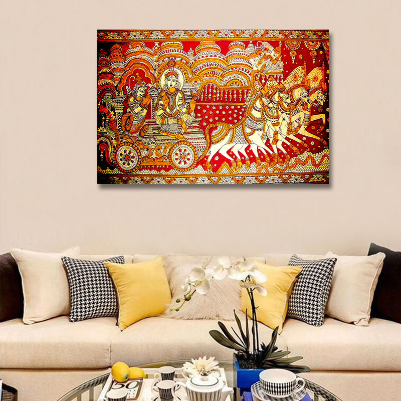 Krishna with Arjun - Unframed Canvas Painting