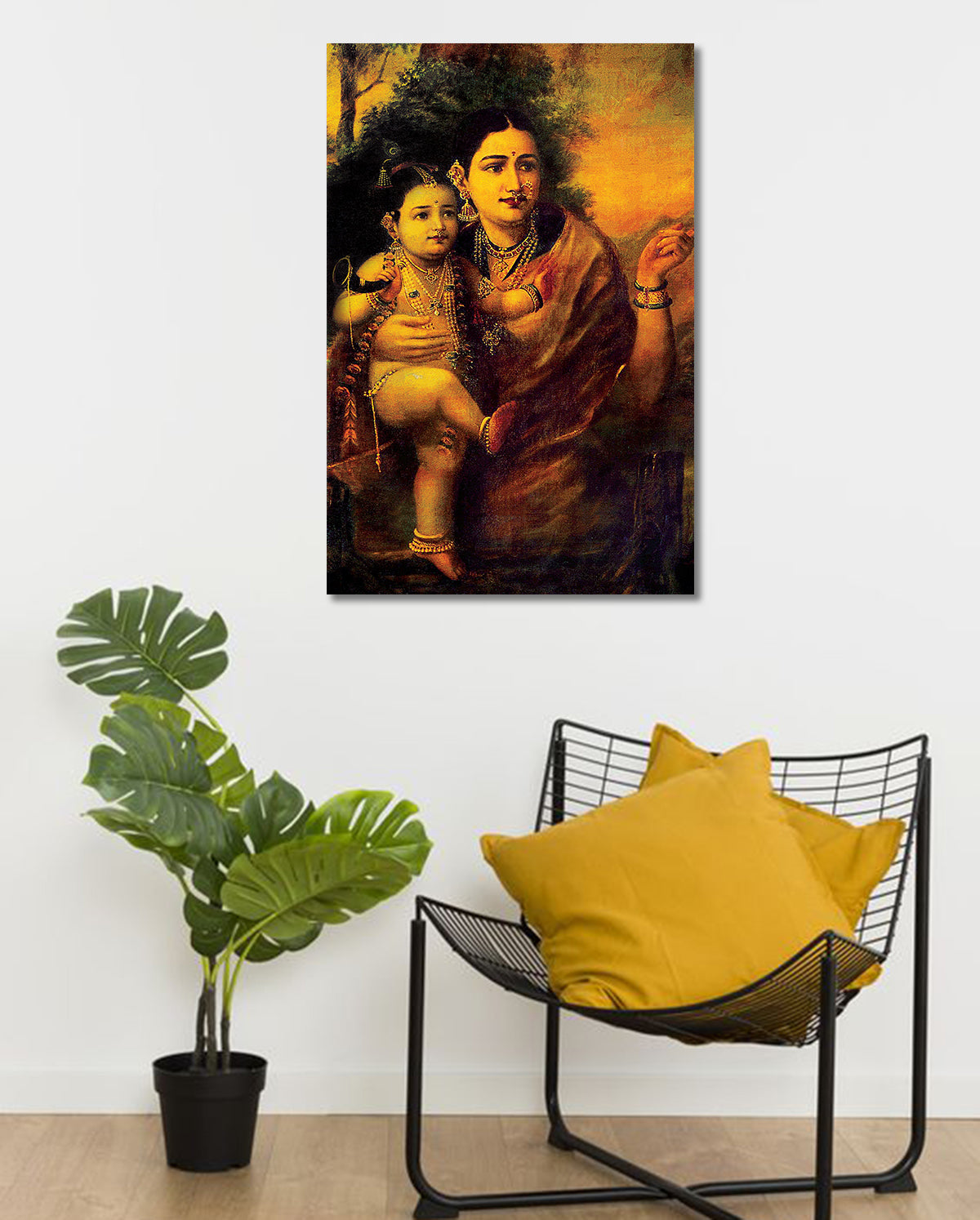 Maa Yashoda with Krishna - Unframed Canvas Painting
