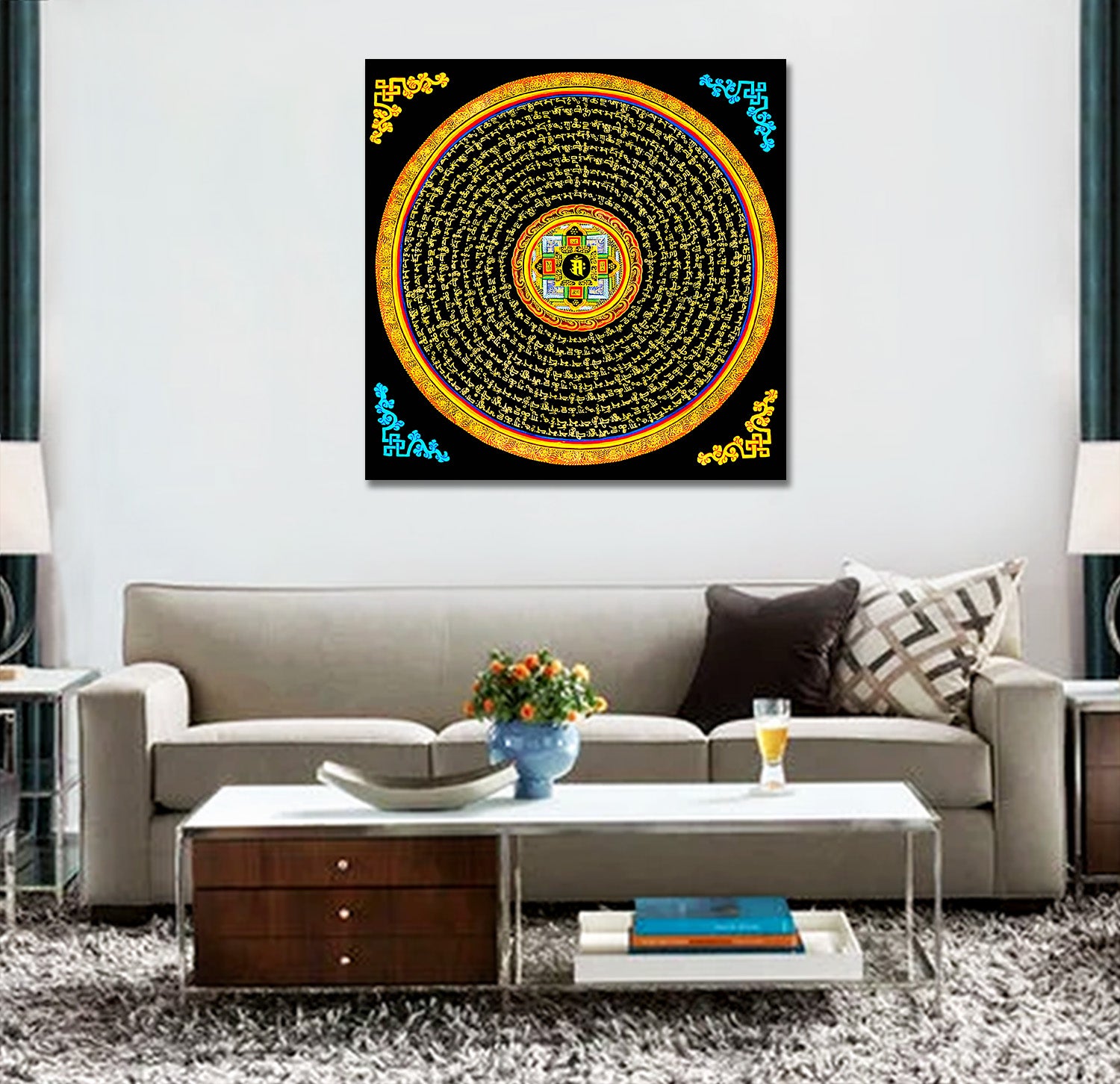 Black & Golden Mandala - Unframed Canvas Painting