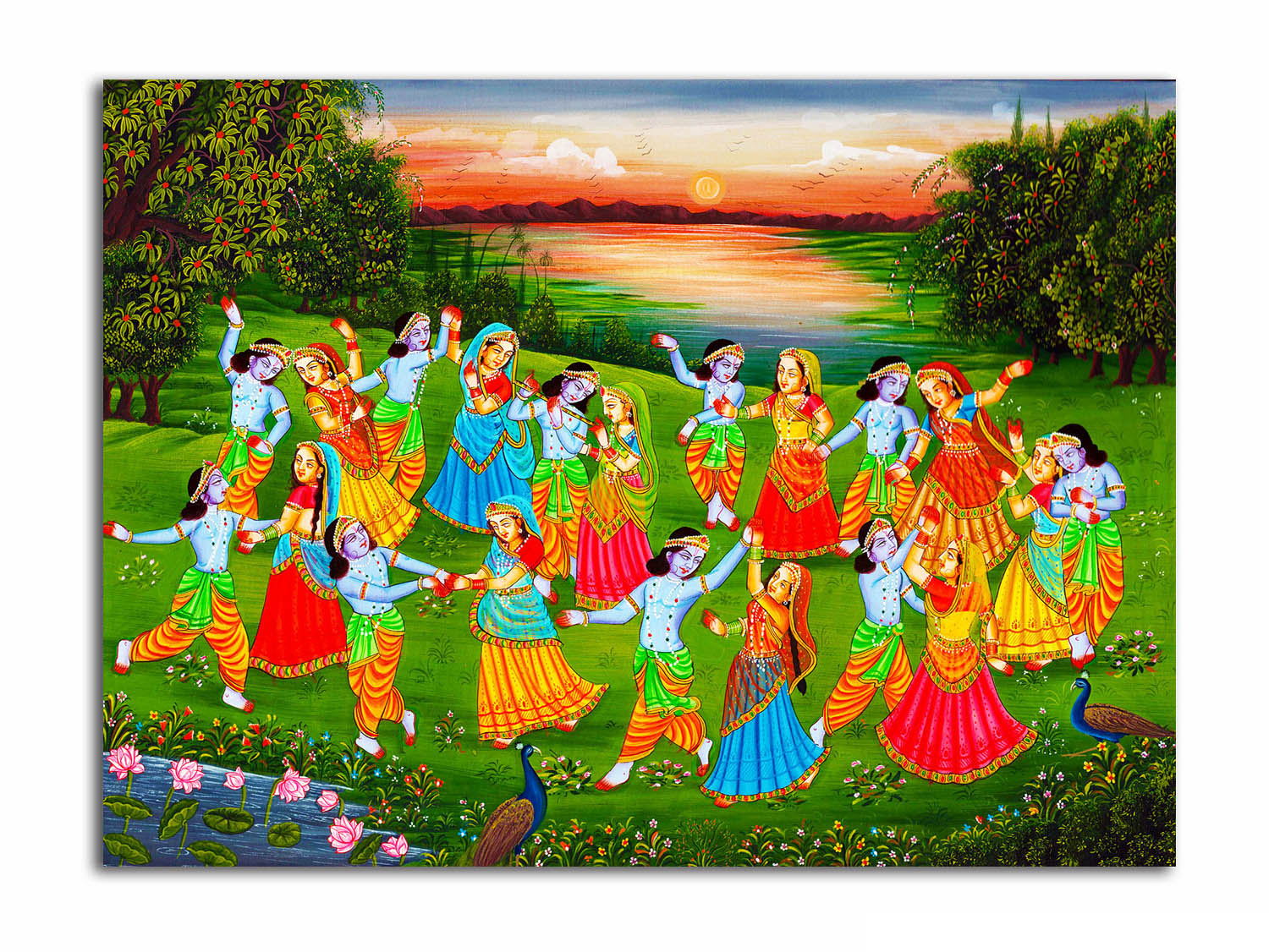 Krishna Radha Raas Leela - Unframed Canvas Painting