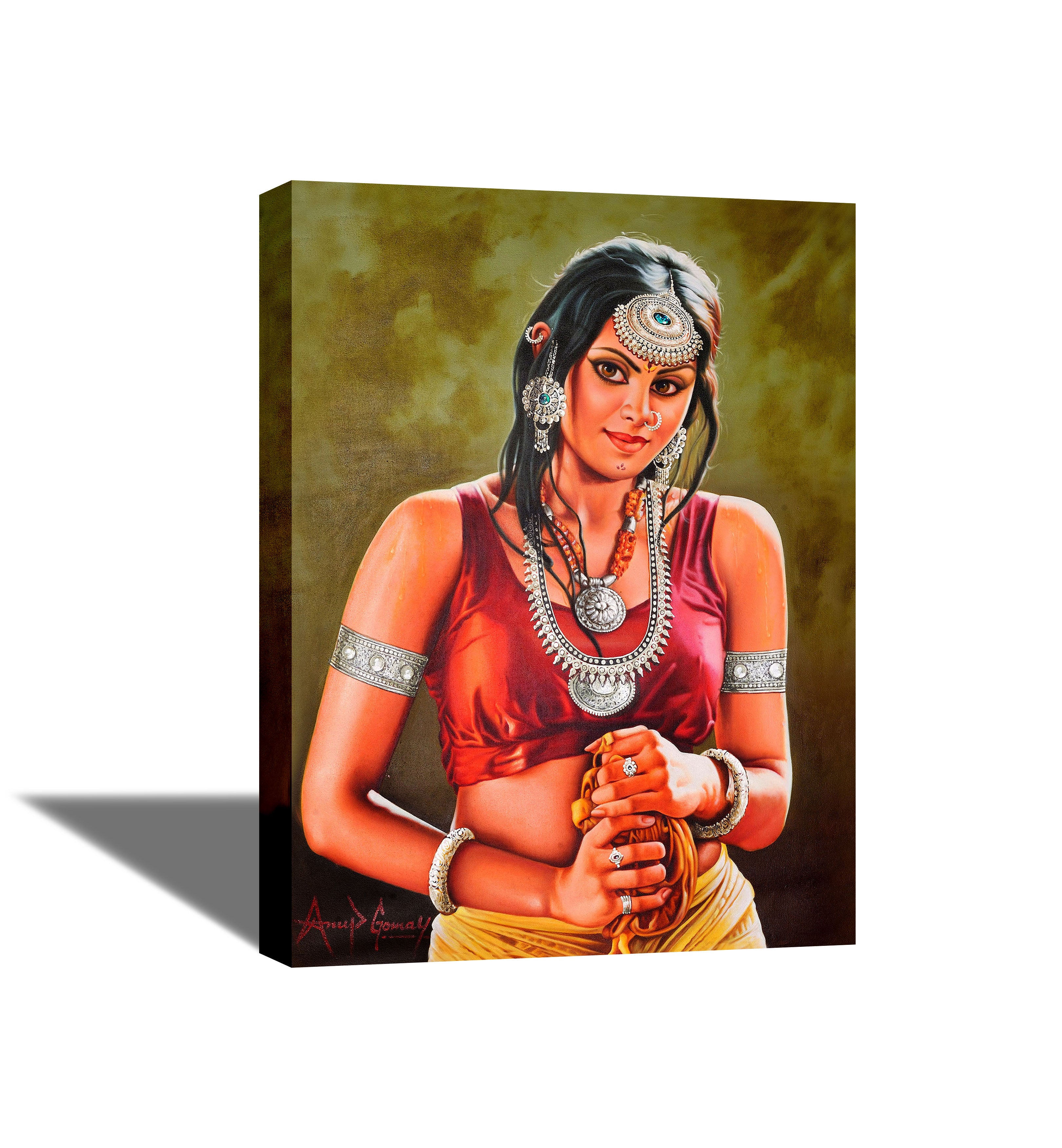 Beautiful Indian Beauty - Canvas Painting - Framed