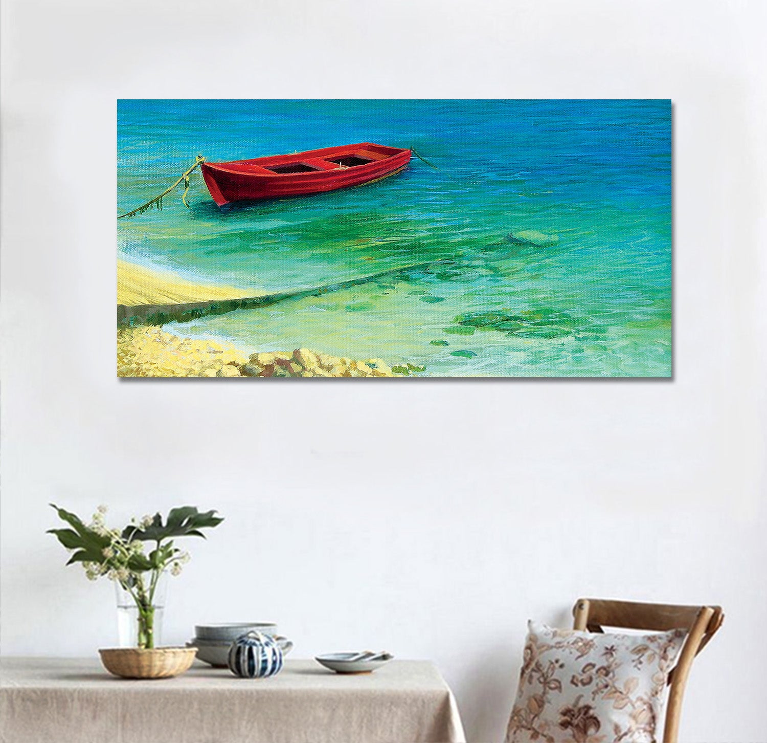 Red Boat - Unframed Canvas Painting
