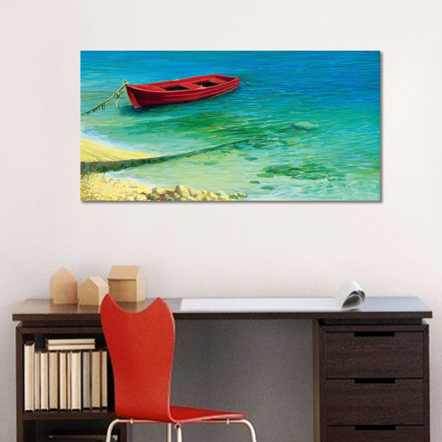 Red Boat - Unframed Canvas Painting