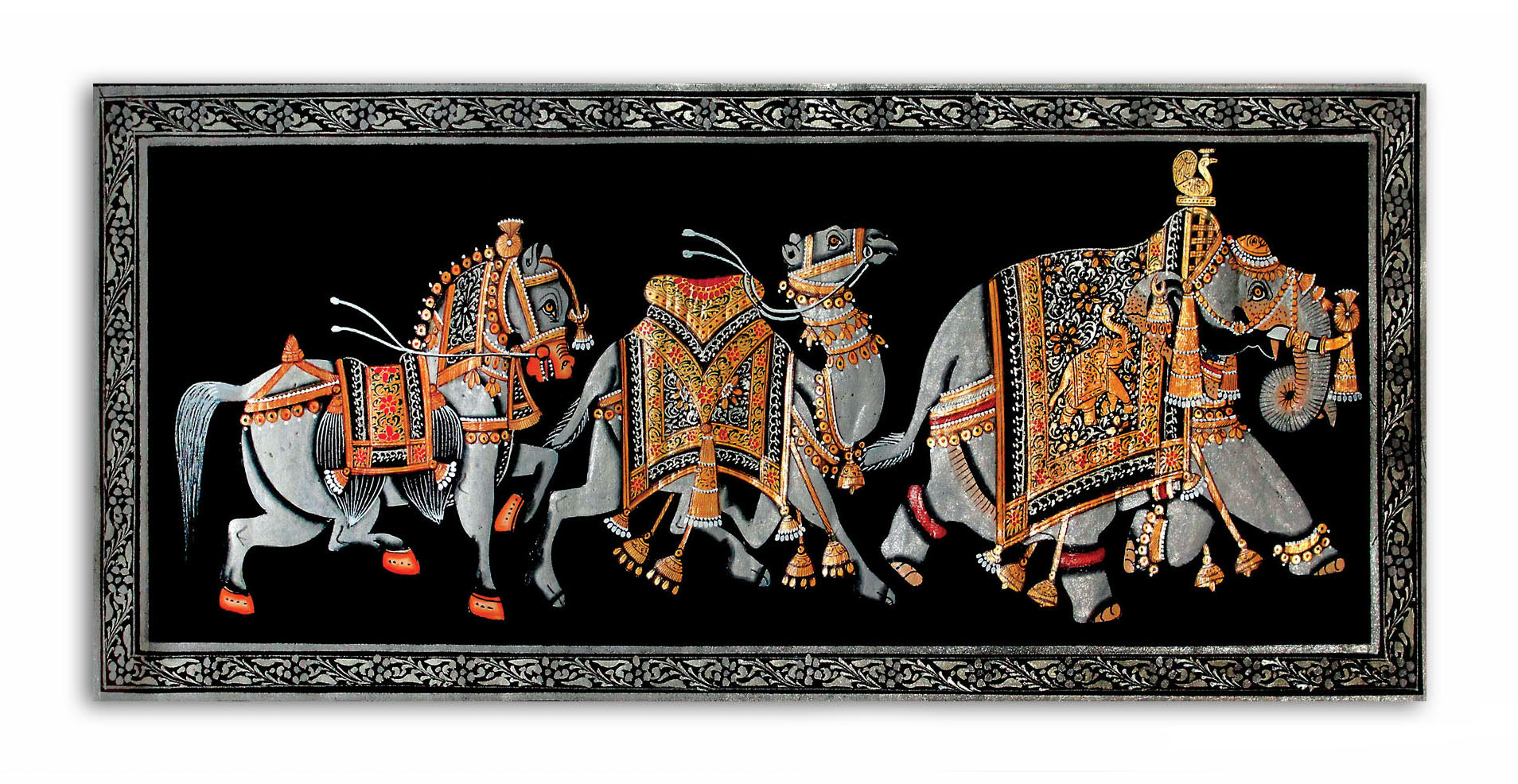 Rajasthani Royal Animals  - Canvas Painting - Unframed