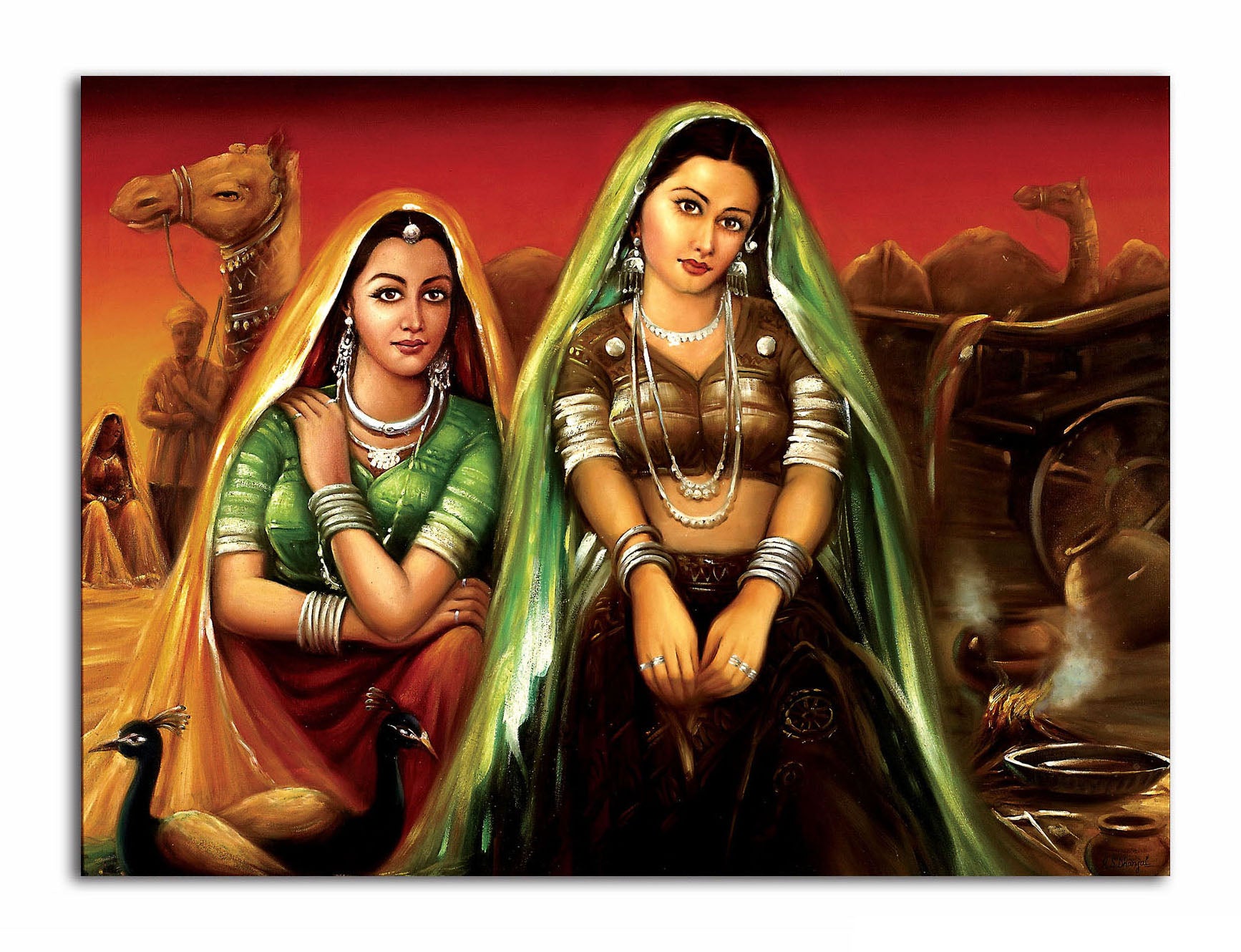 Indian Village Women - Unframed Canvas Painting
