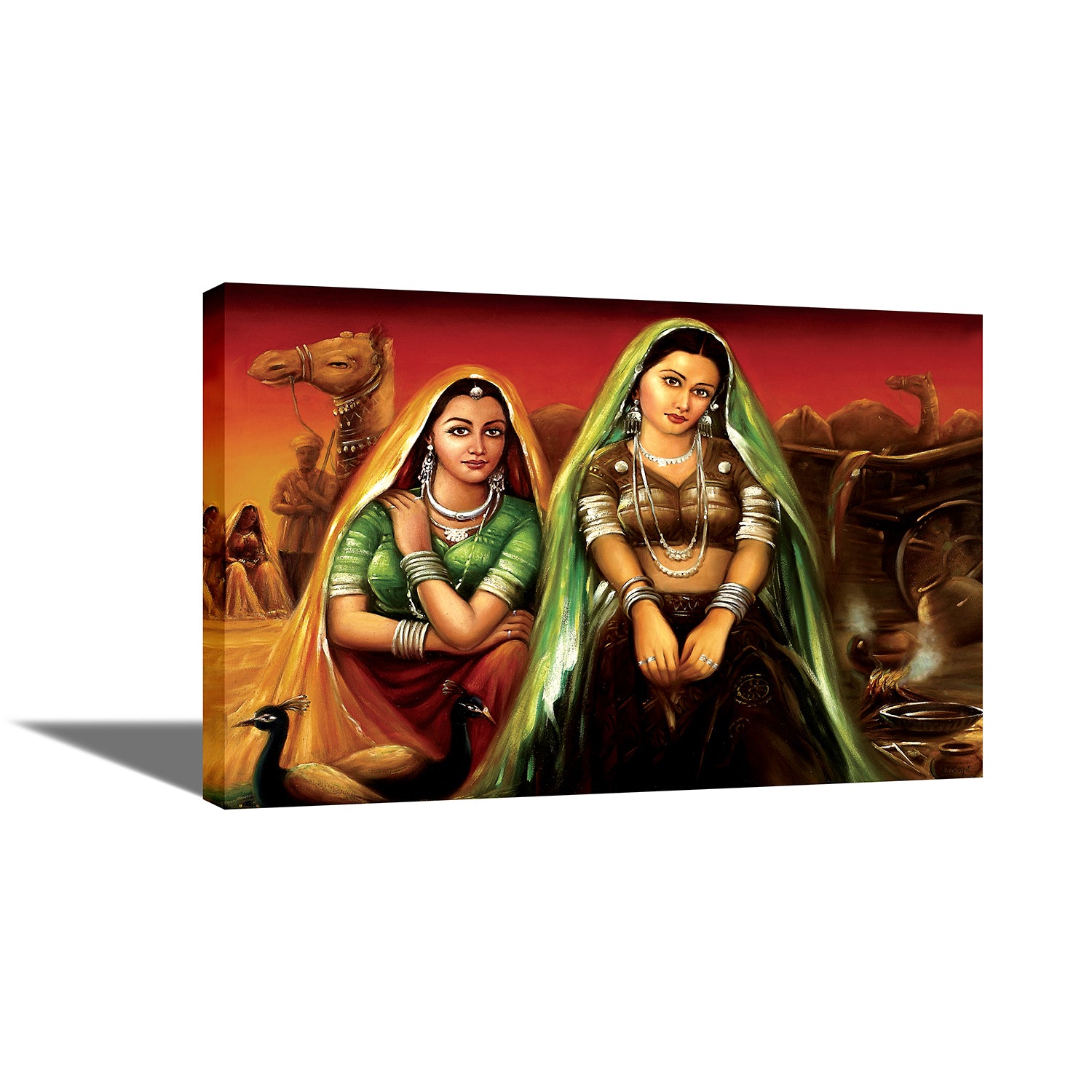 Indian Village Women - Canvas Painting - Framed
