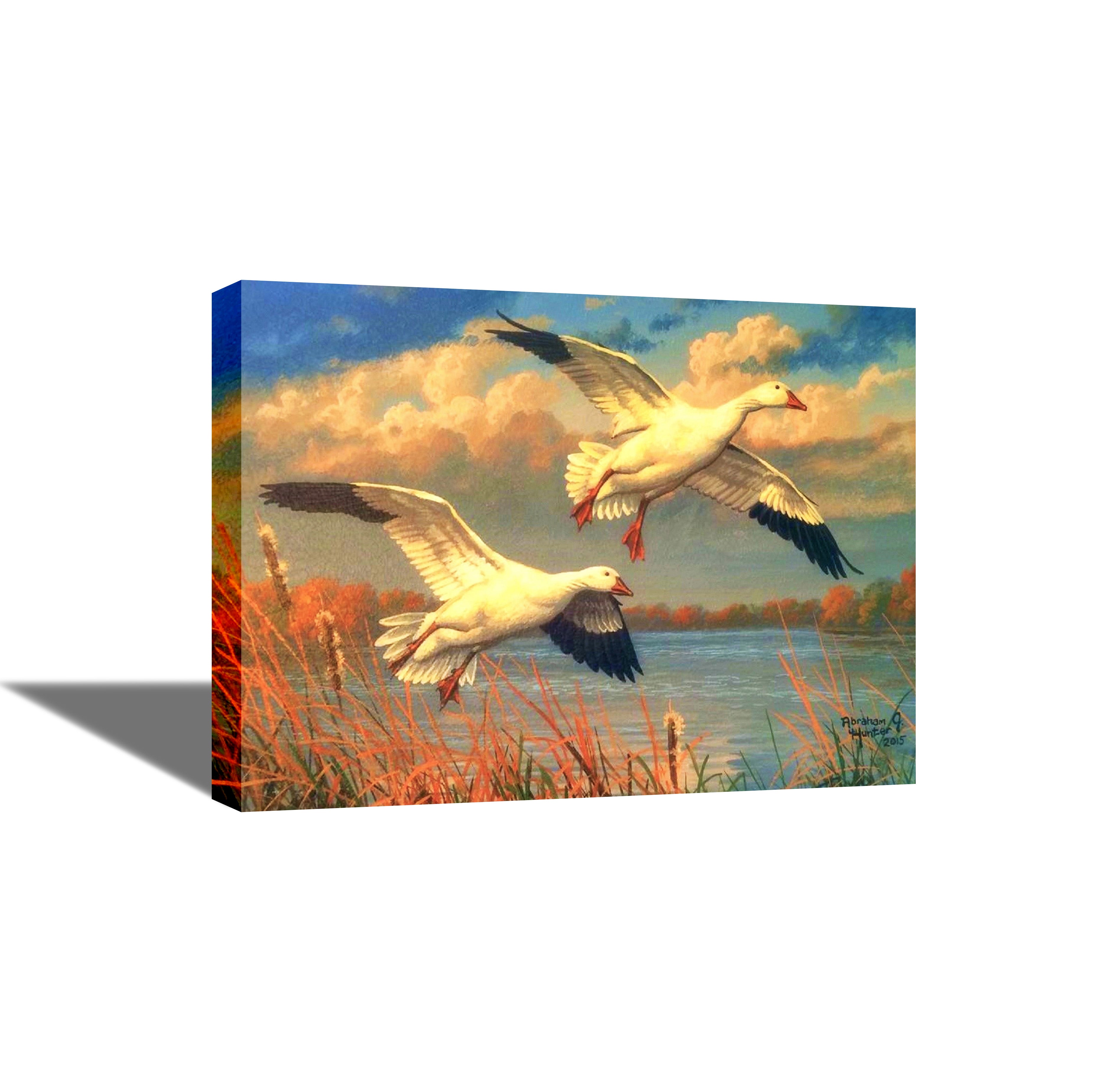 Nature - Swan Birds - Canvas Painting - Framed