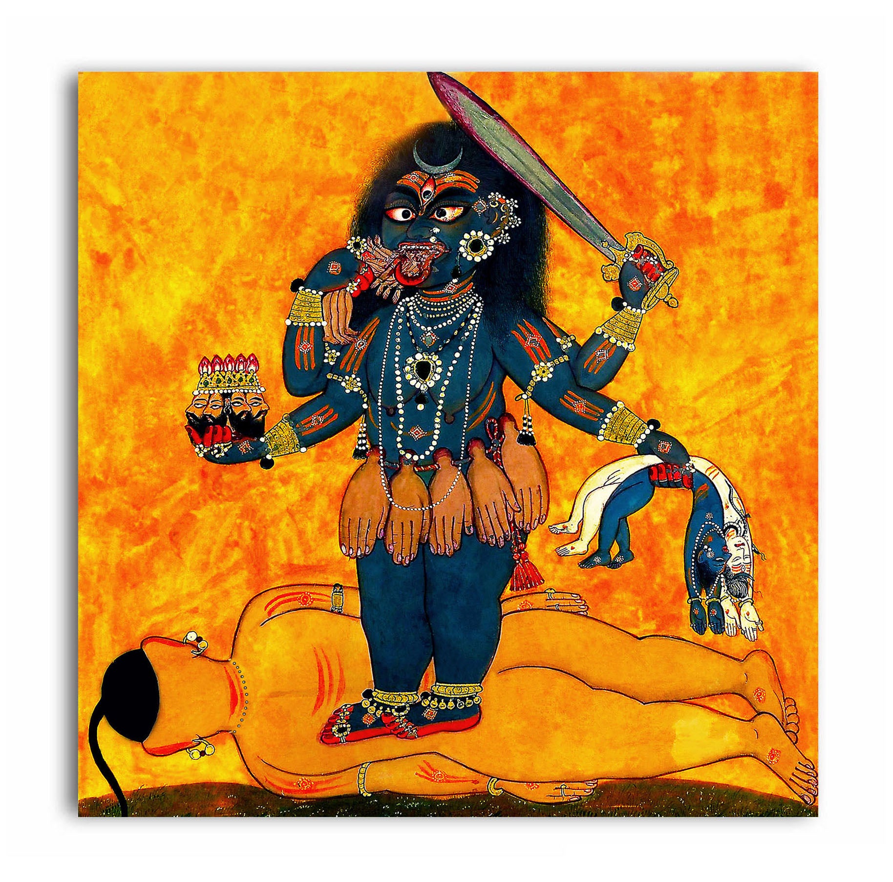 Maa Kali And Shiva - Unframed Canvas Painting