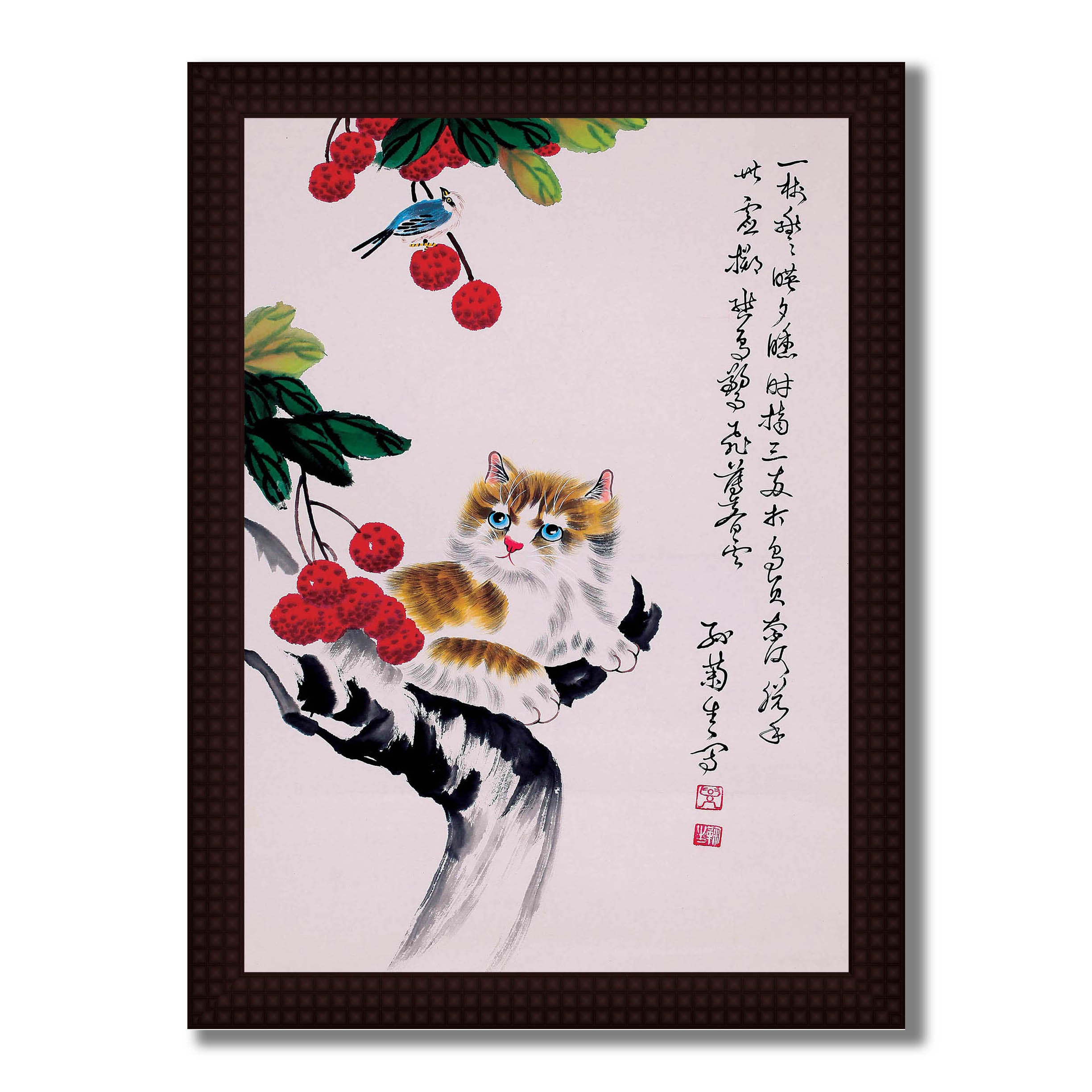 Chinese Art  kitten in a tree