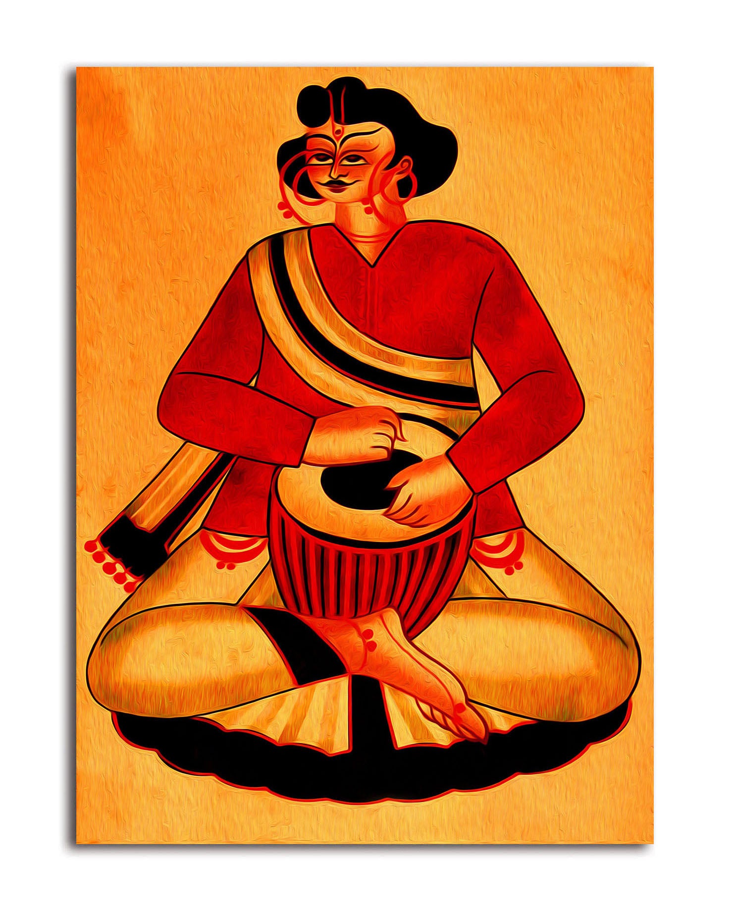 Bengali Babu Playing Tabla - Unframed Canvas Painting