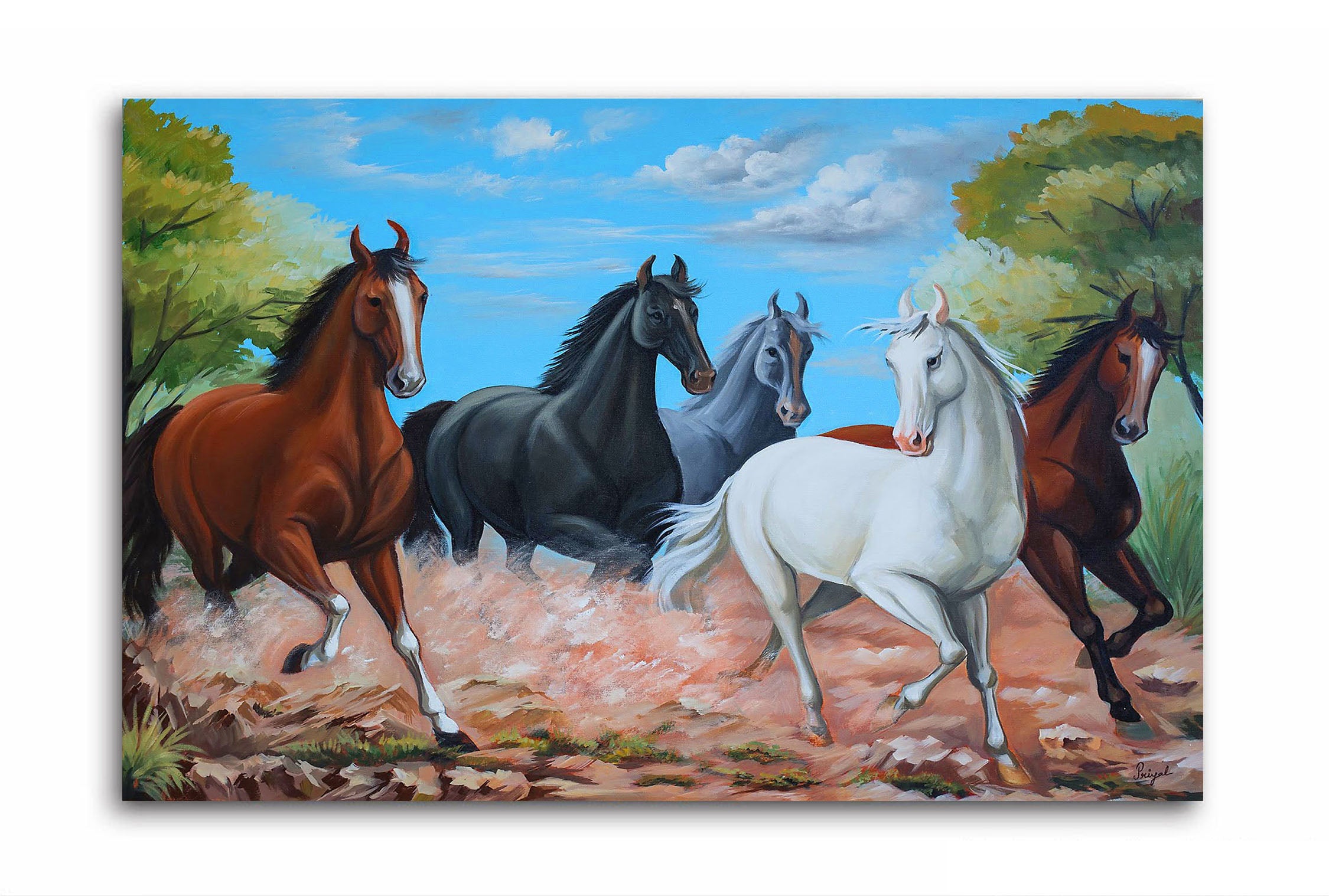 Lucky Running Horses  - Canvas Painting - Unframed