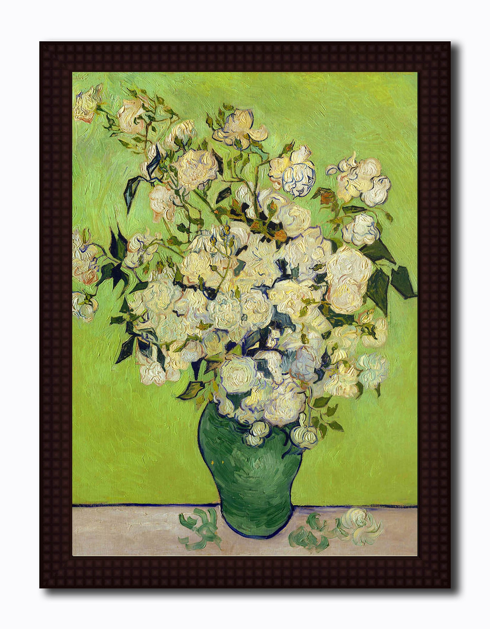 Pink Roses in a Vase - Canvas Painting - Framed