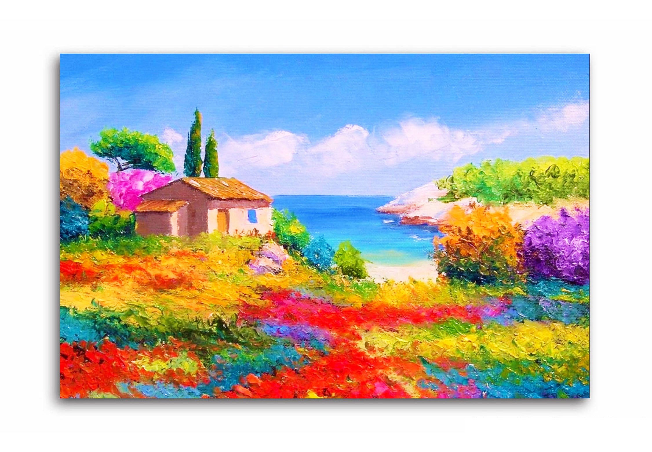 The Village by The Sea - Unframed Canvas Painting