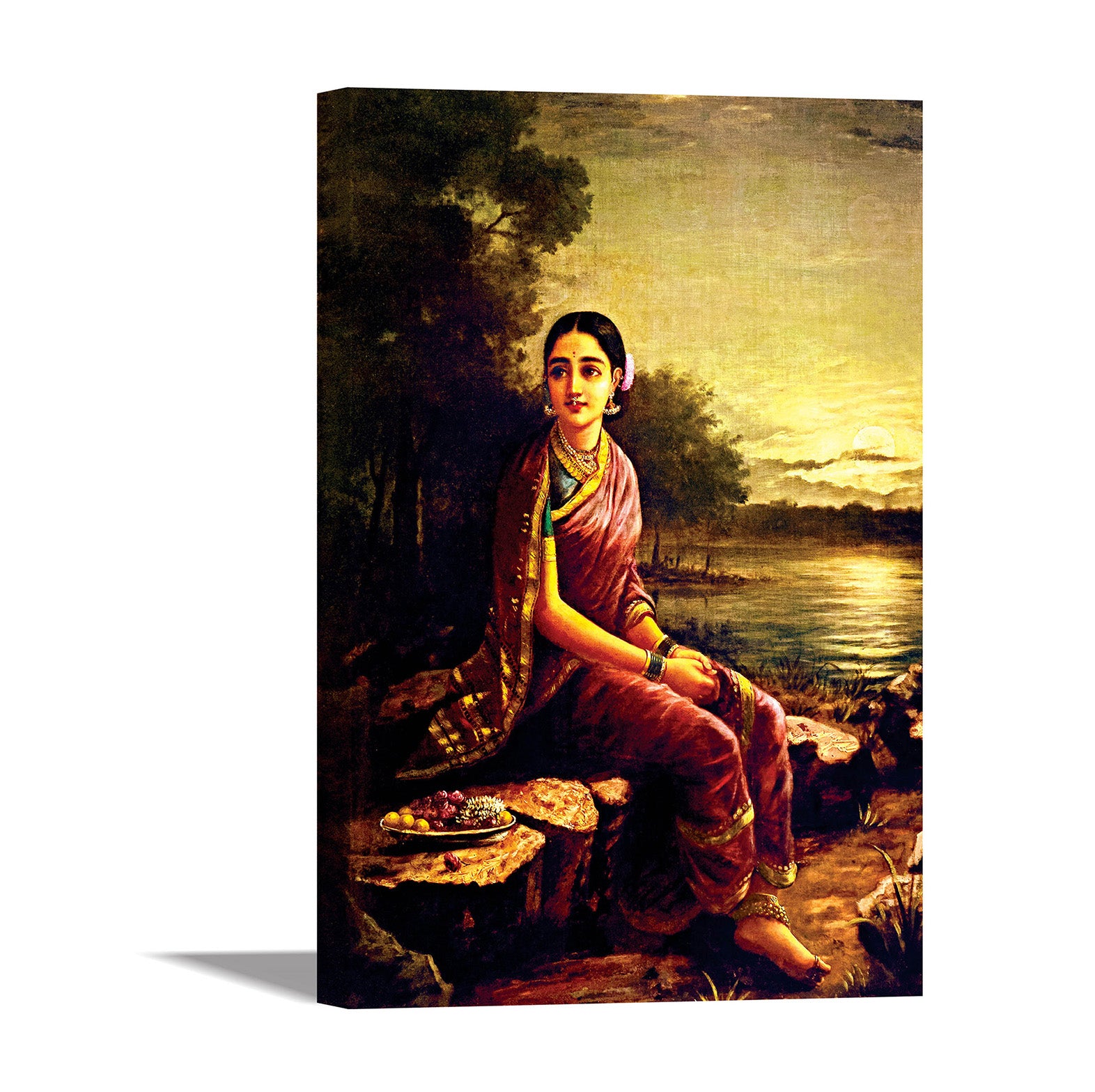 Radha In The Moonlight - Canvas Painting - Framed