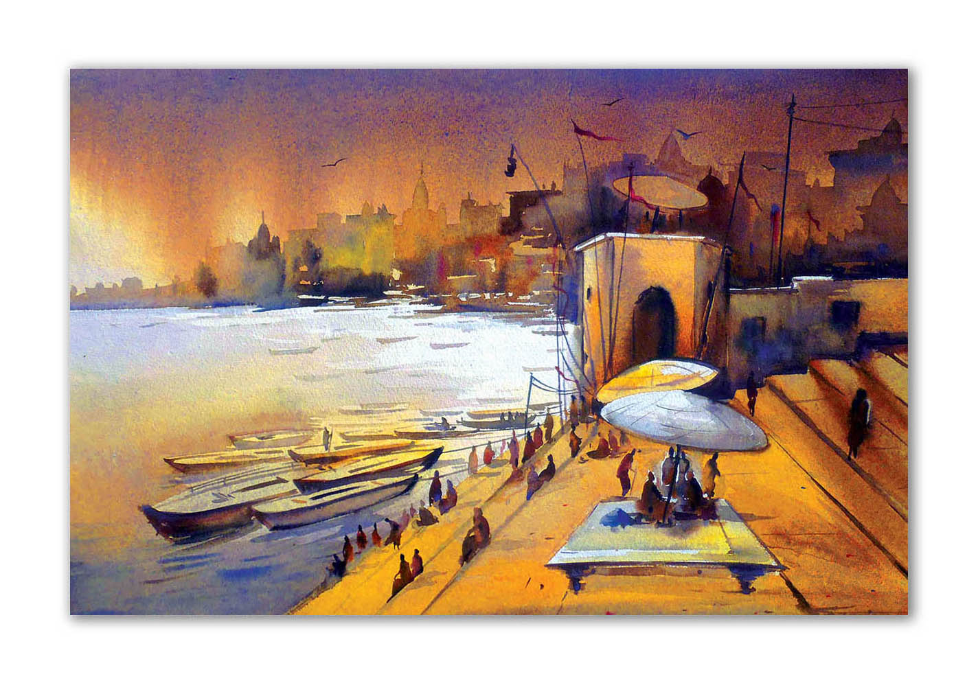 Ganga Ghats - Unframed Canvas Painting