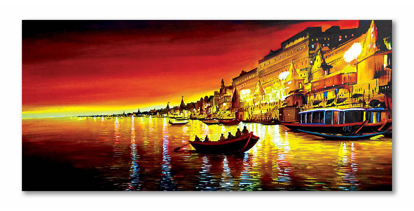 Varanasi by River Ganga  - Canvas Painting - Unframed