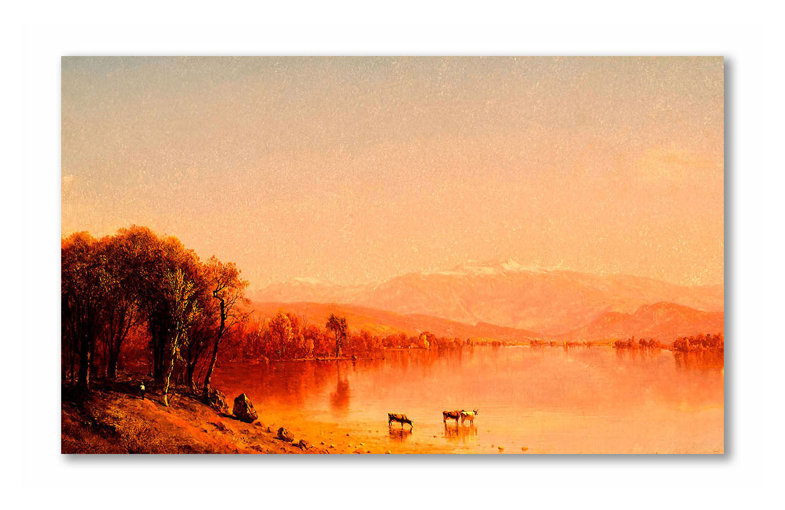 Orange Lake in Village  - Canvas Painting - Unframed