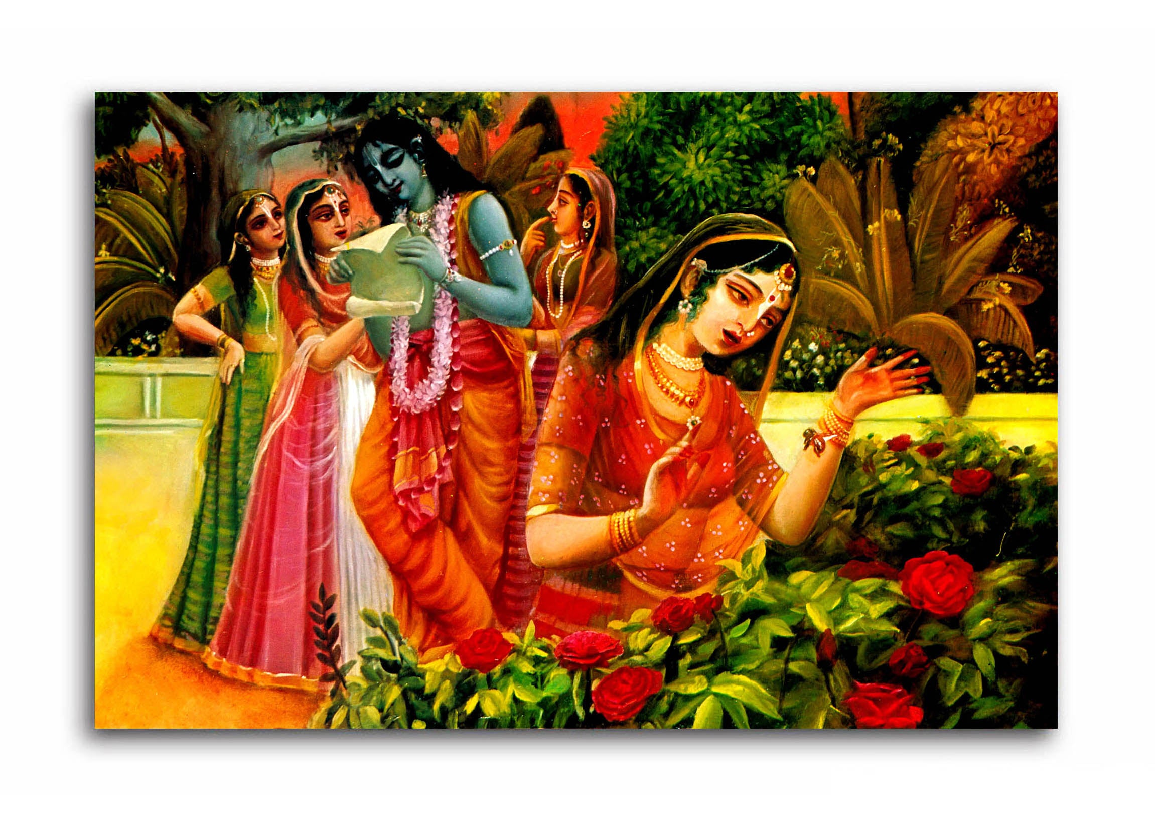 Krishna with Gopiyan - Unframed Canvas Painting