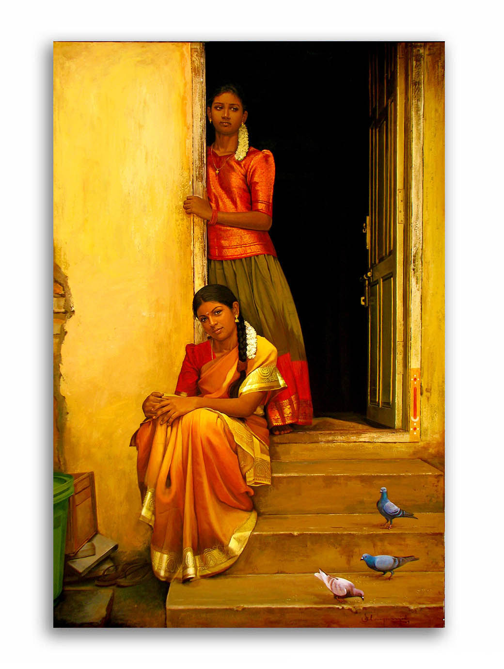 Sisters At The Door  - Canvas Painting - Unframed