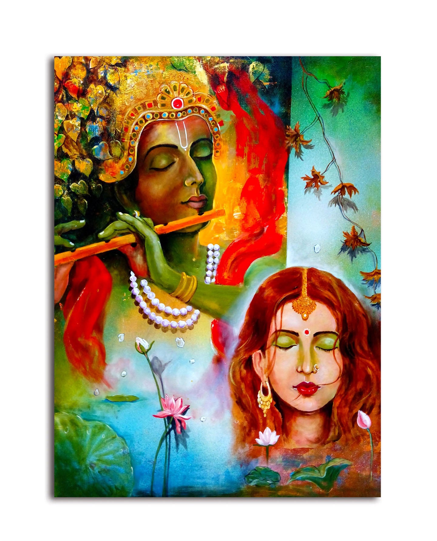 Sri Krishna with Radha  - Canvas Painting - Unframed