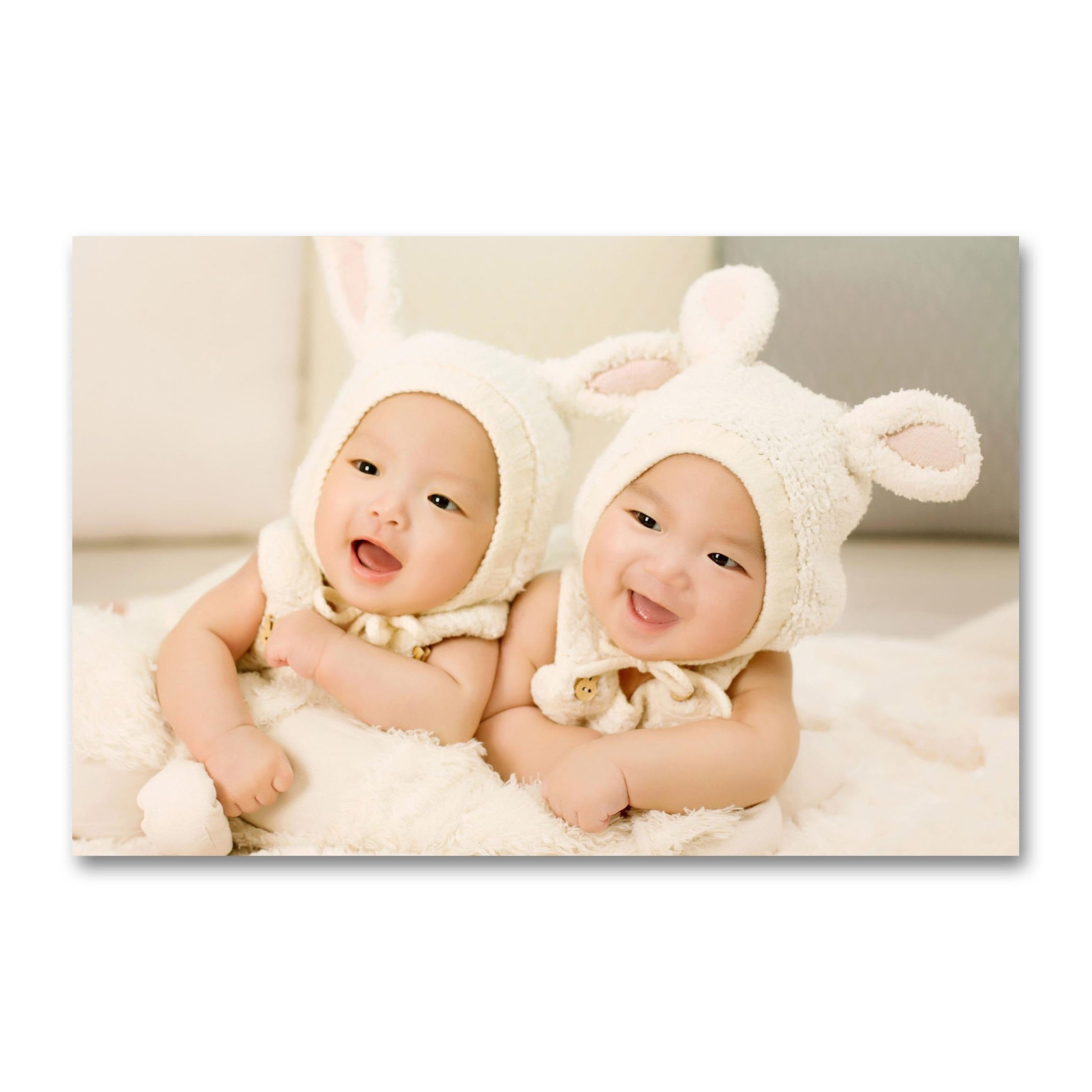 Twins Baby With Bunny Cap